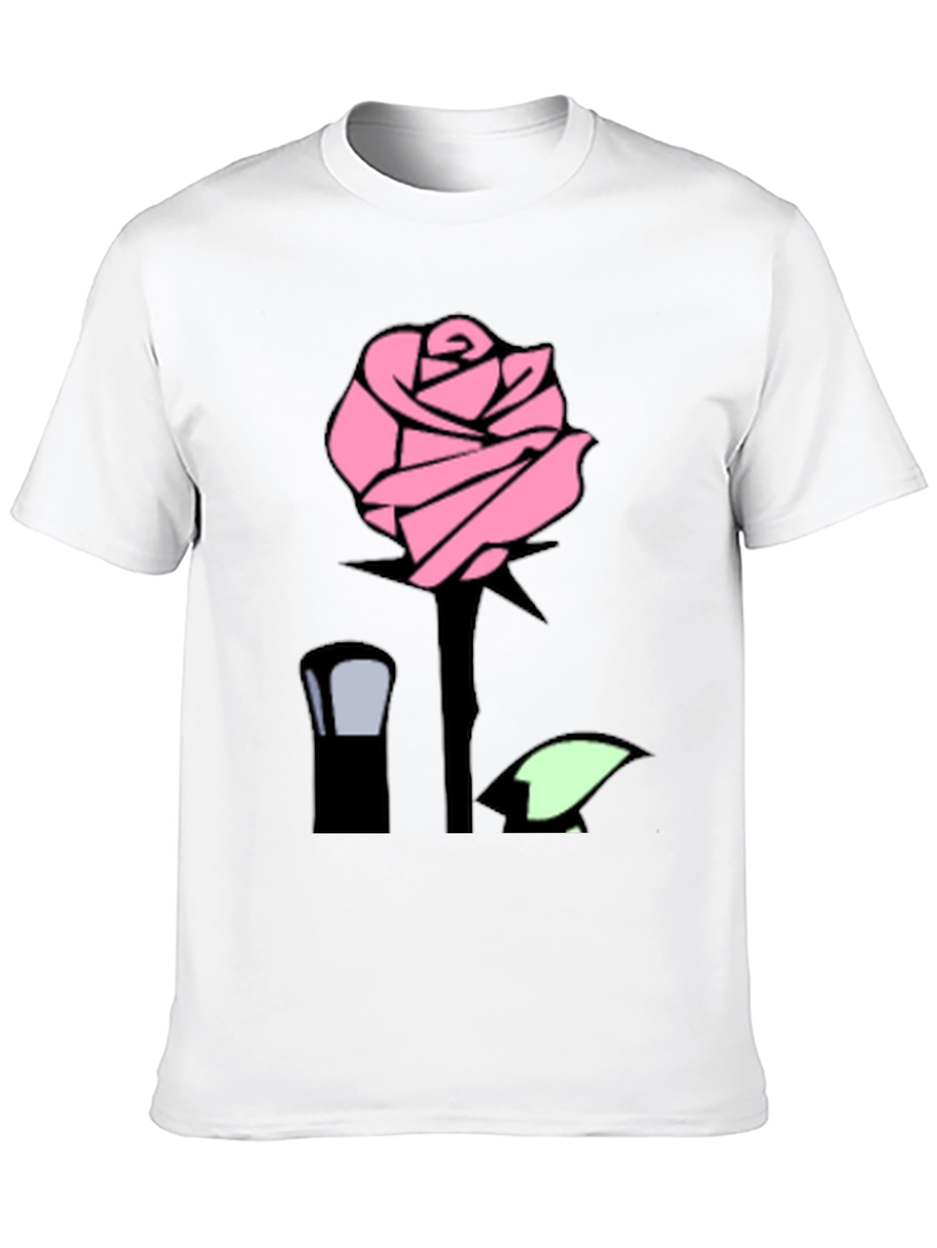 Pink Rose Graphic Black T-Shirt
