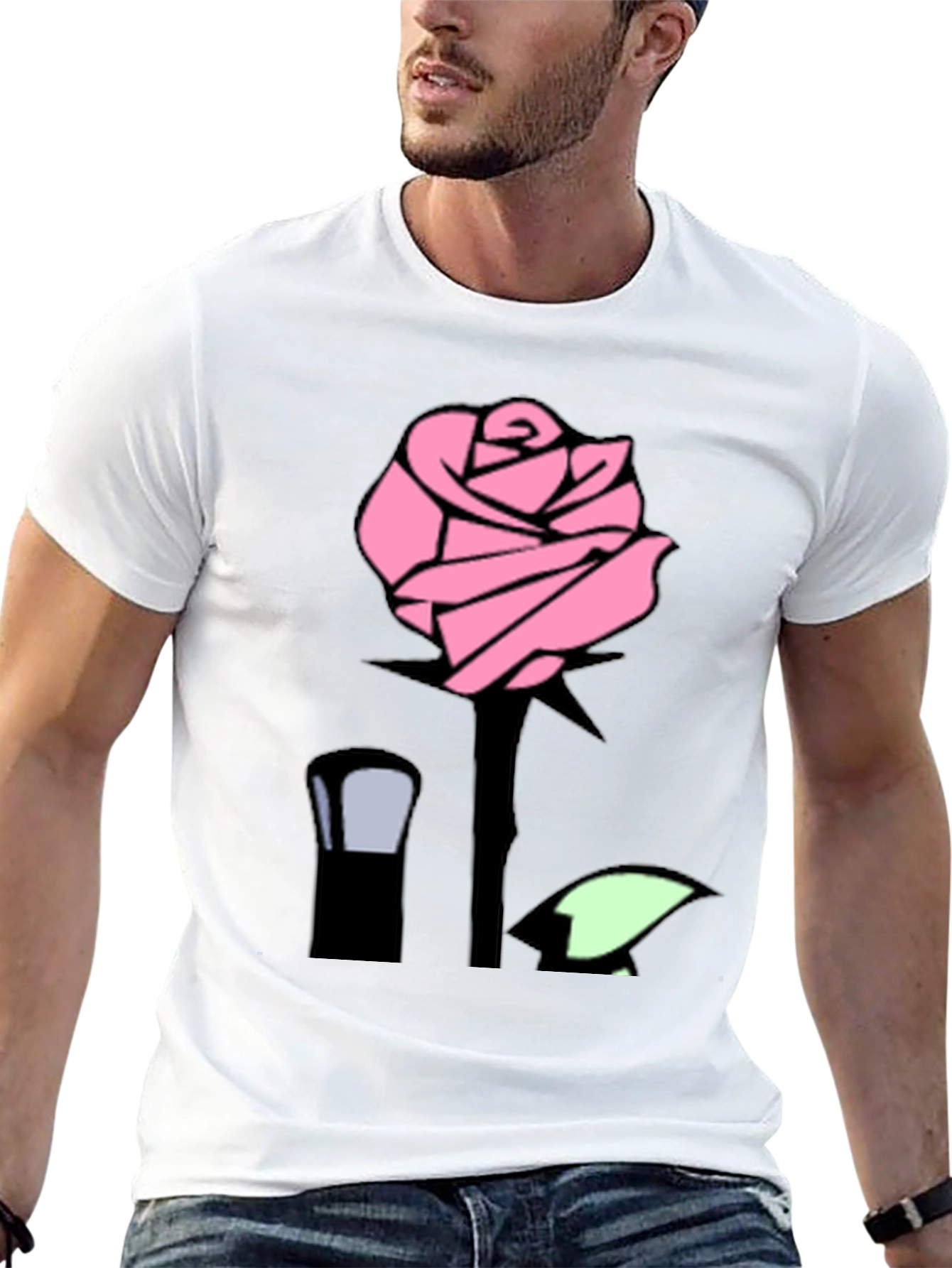 Pink Rose Graphic Black T-Shirt
