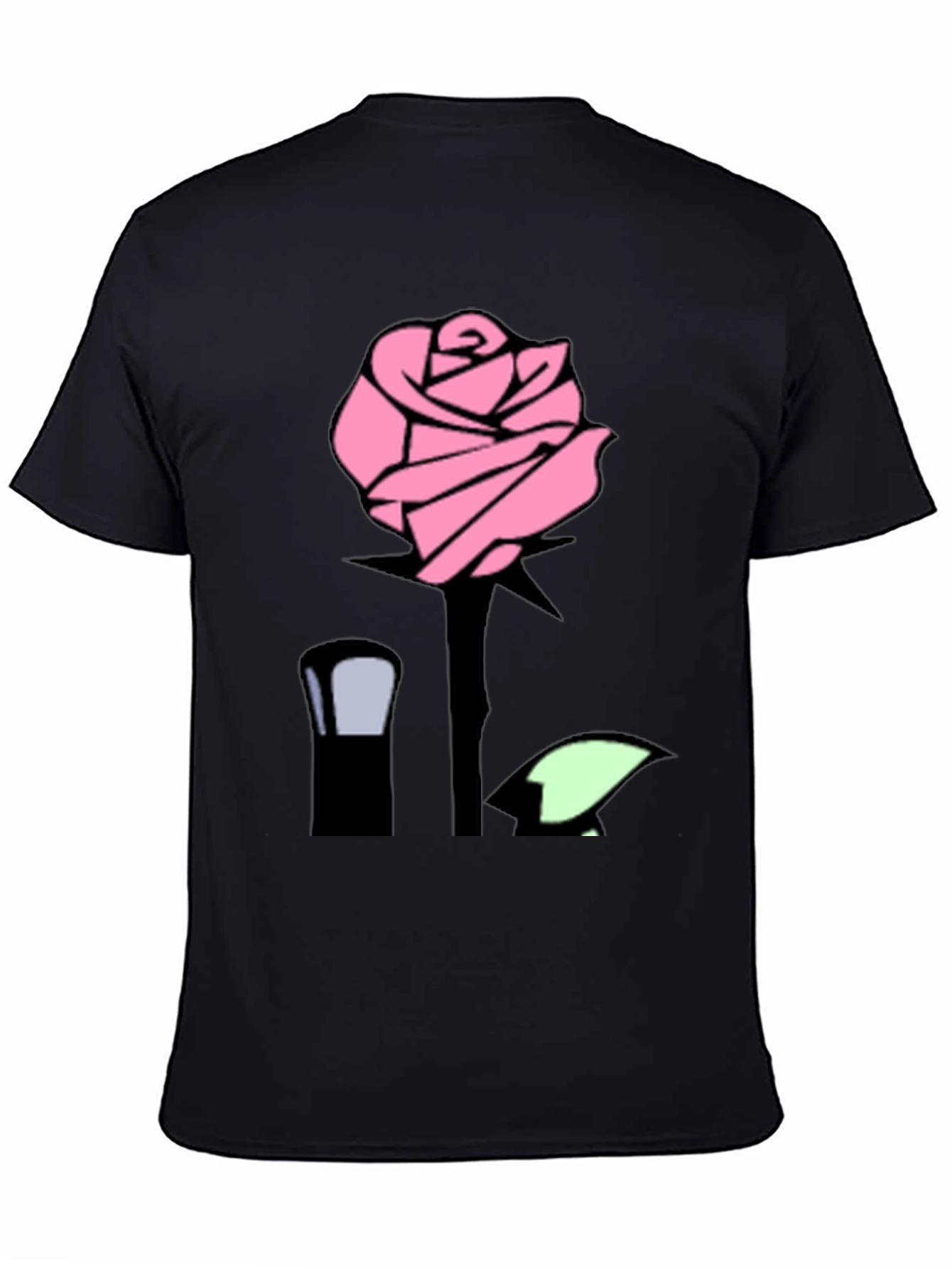 Pink Rose Graphic Black T-Shirt