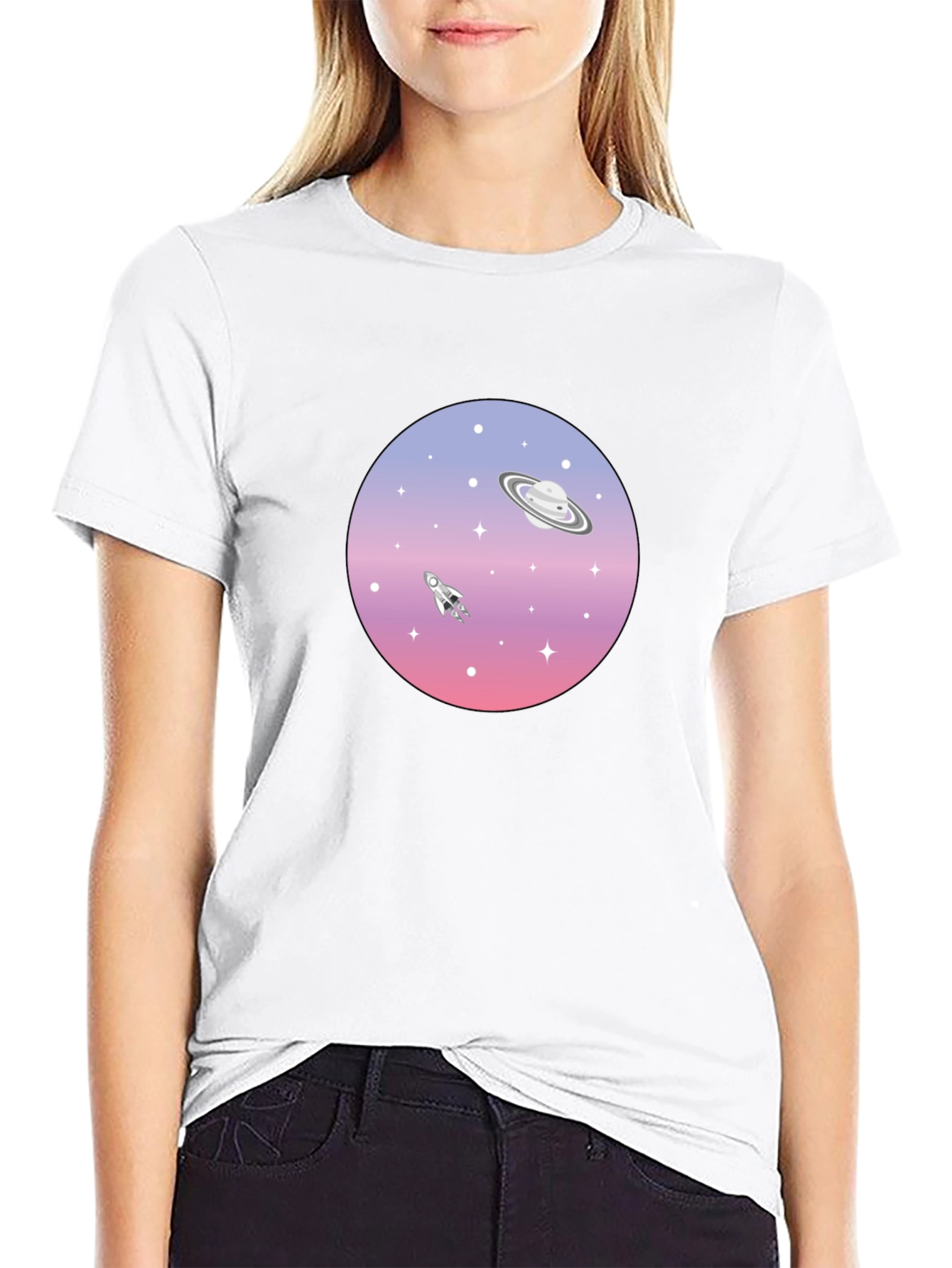 Space Graphic T-Shirt - Saturn Rocket Tee