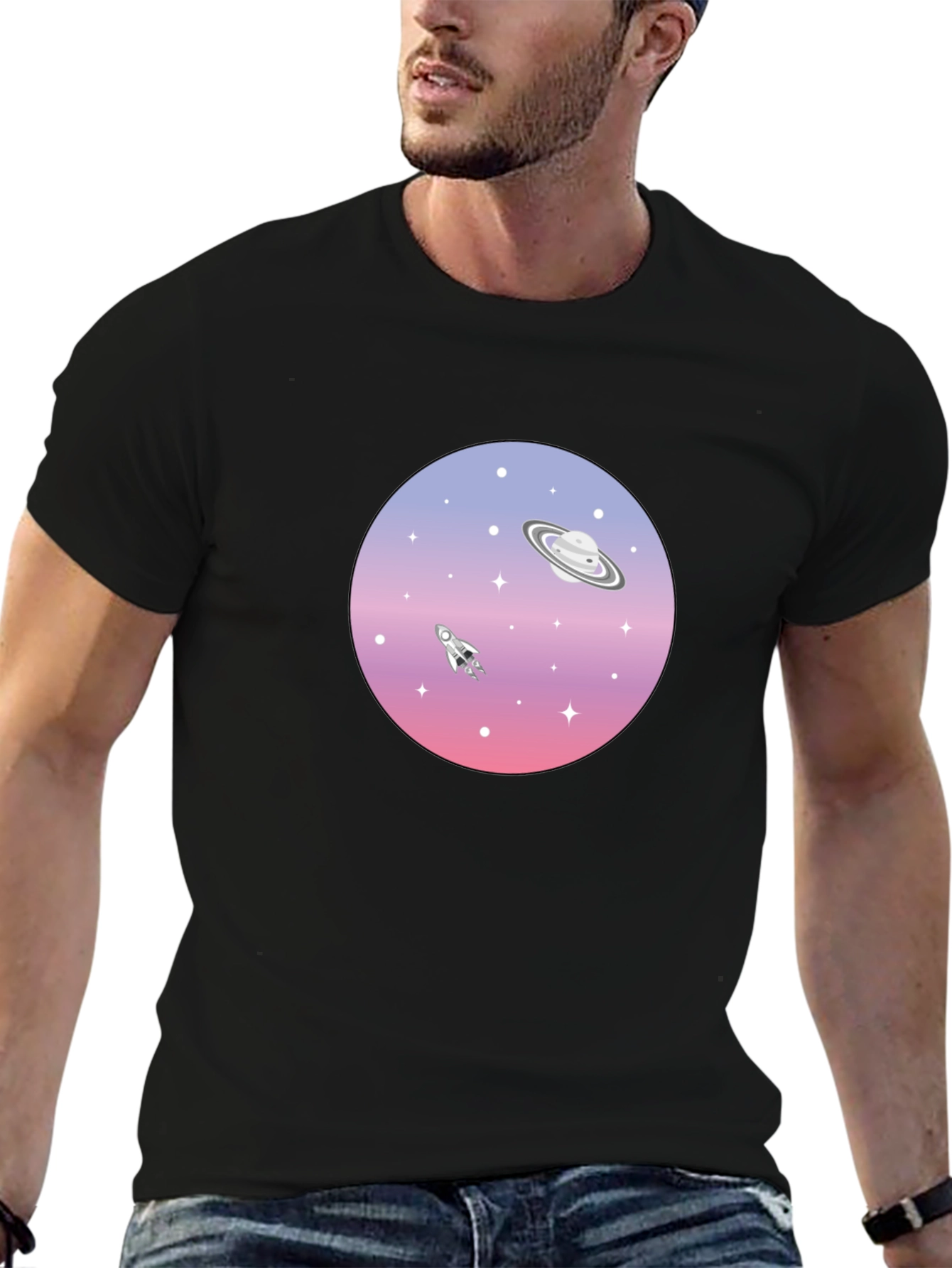 Space Graphic T-Shirt - Saturn Rocket Tee