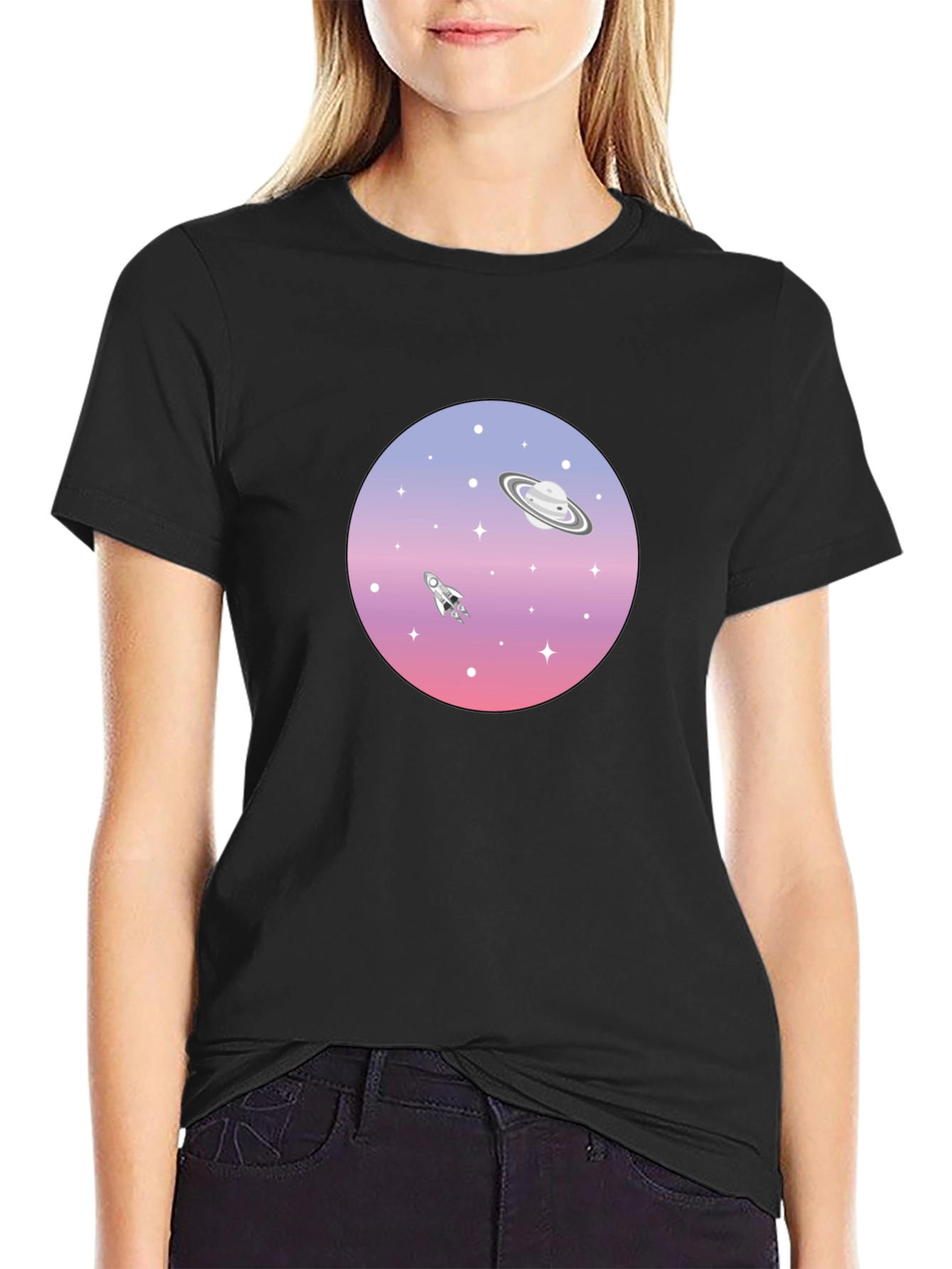Space Graphic T-Shirt - Saturn Rocket Tee