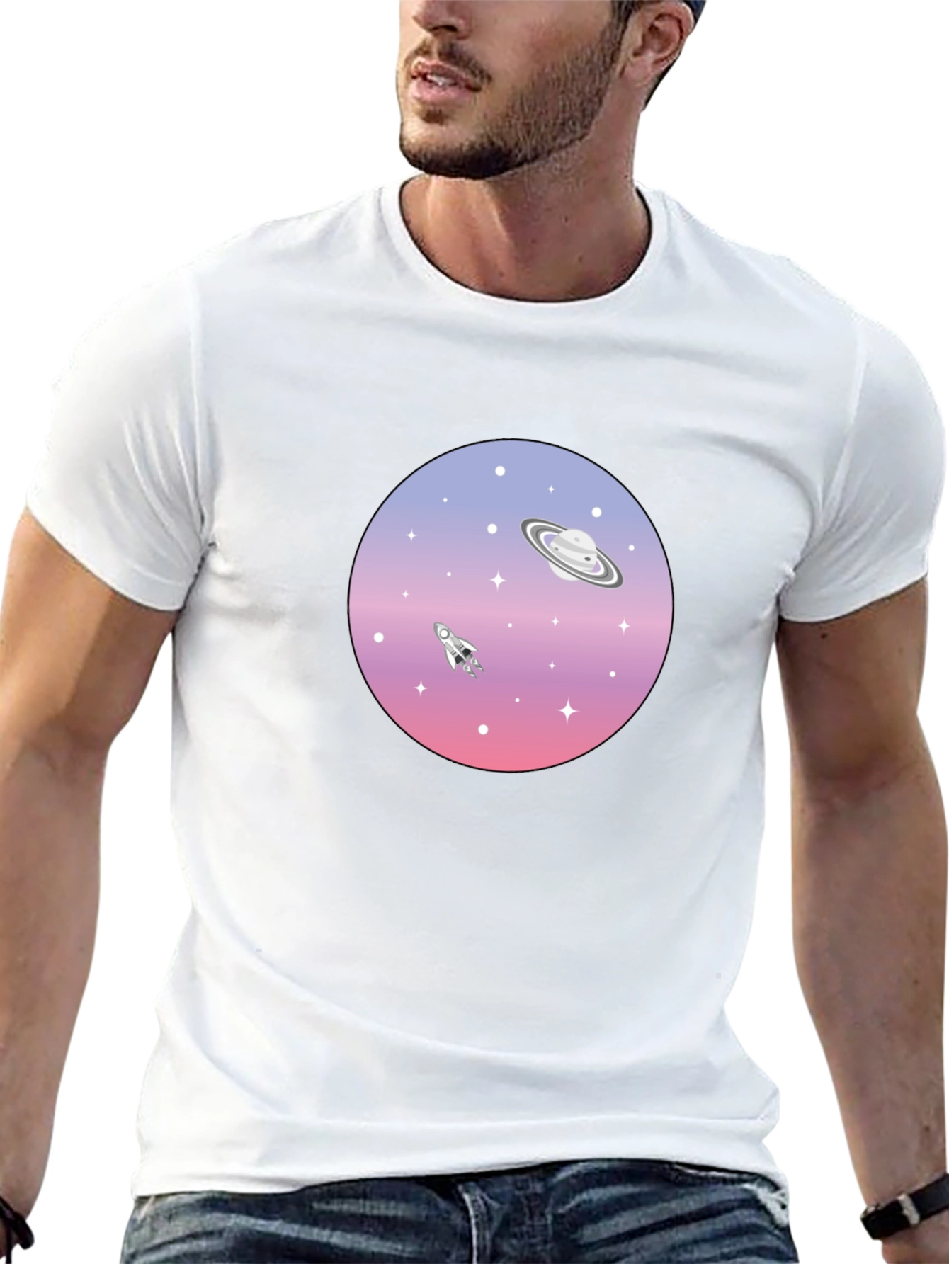 Space Graphic T-Shirt - Saturn Rocket Tee