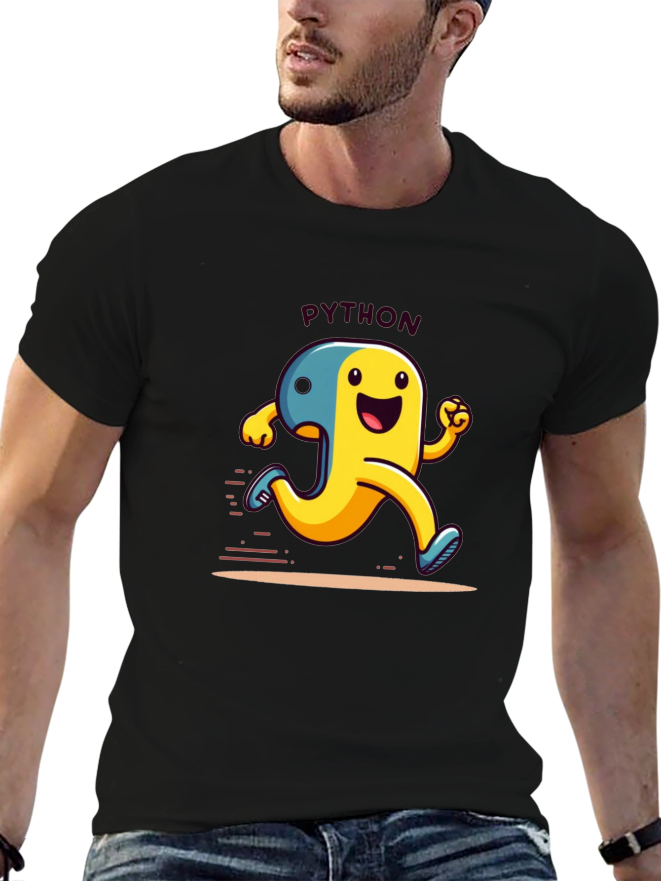 Python Programmer Cartoon Black T-Shirt