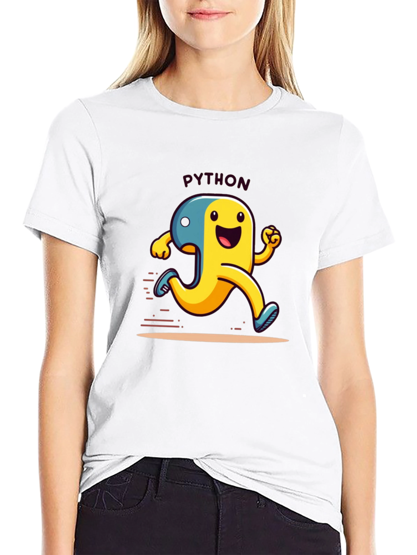 Python Programmer Cartoon Black T-Shirt