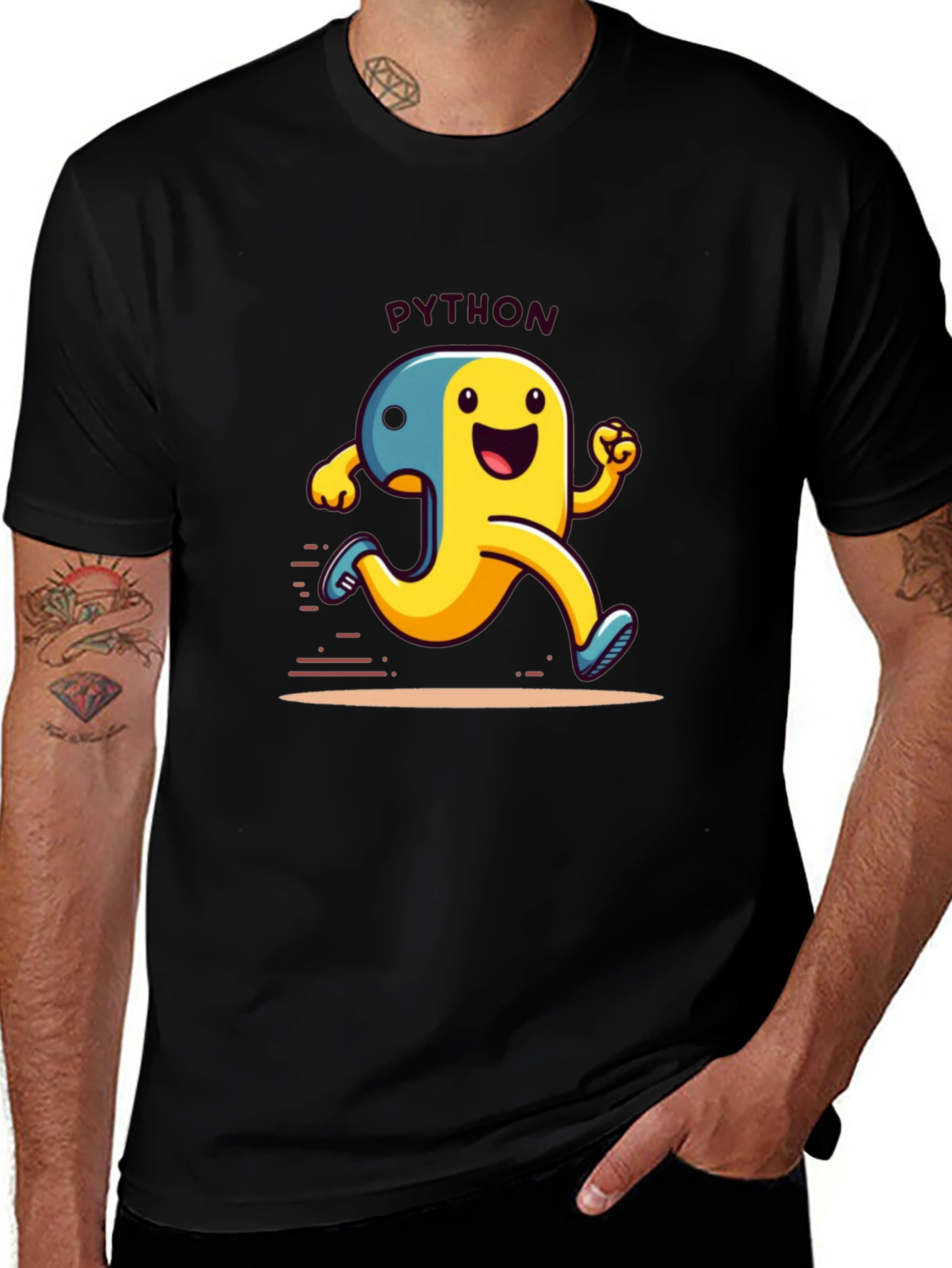 Python Programmer Cartoon Black T-Shirt