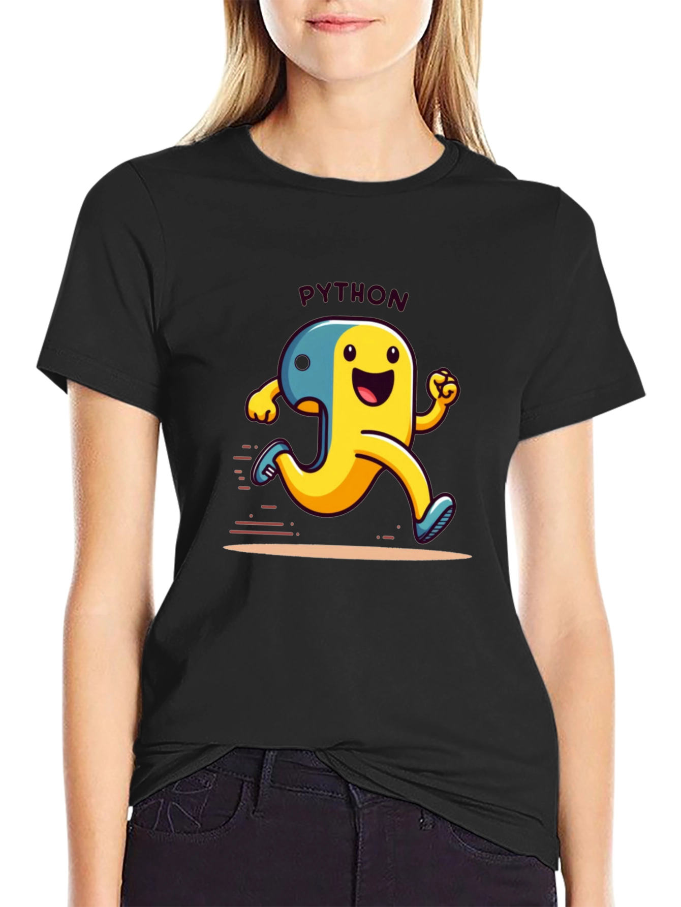 Python Programmer Cartoon Black T-Shirt