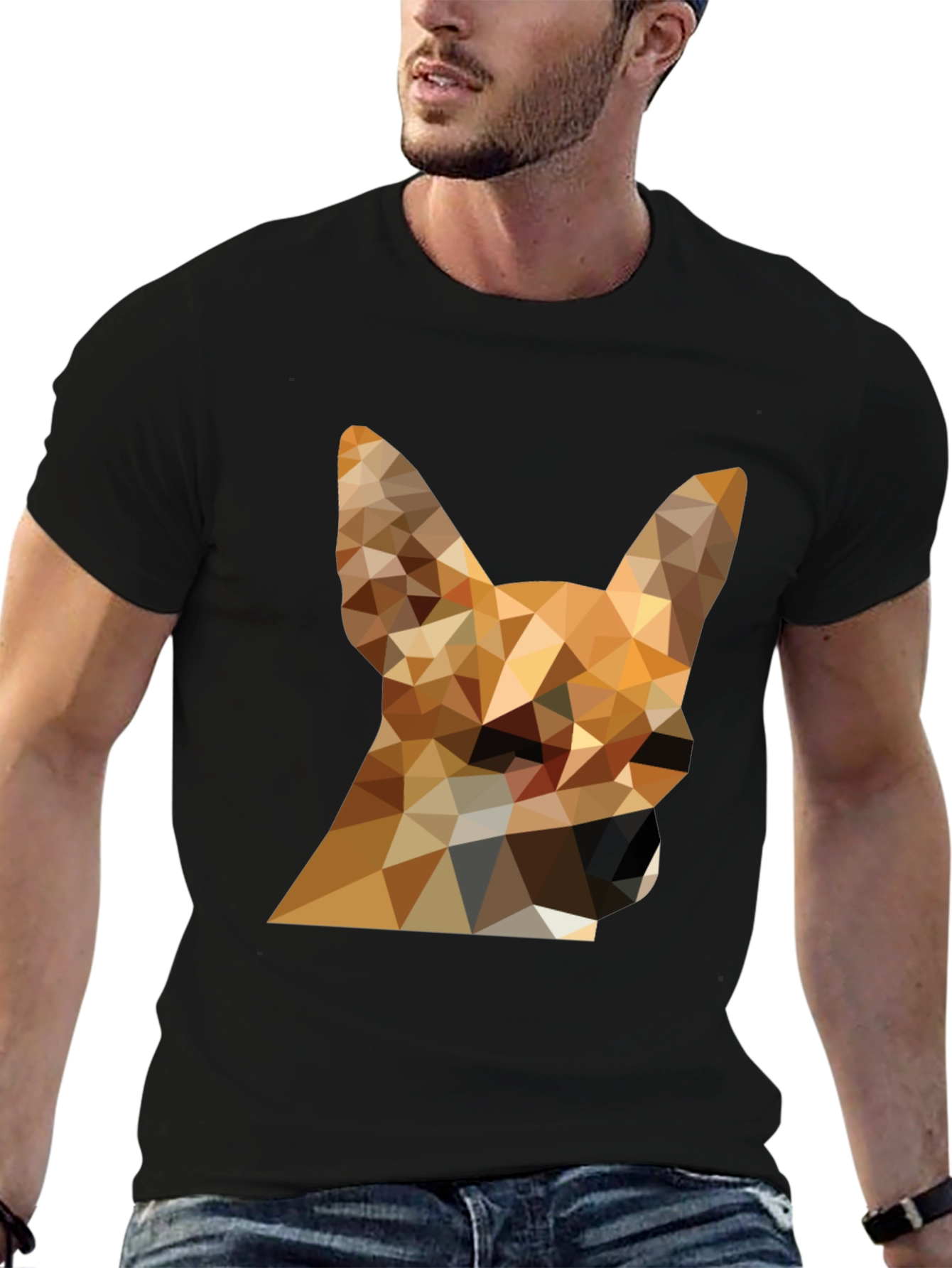 Geometric Dog Head Graphic Tee - Modern Style