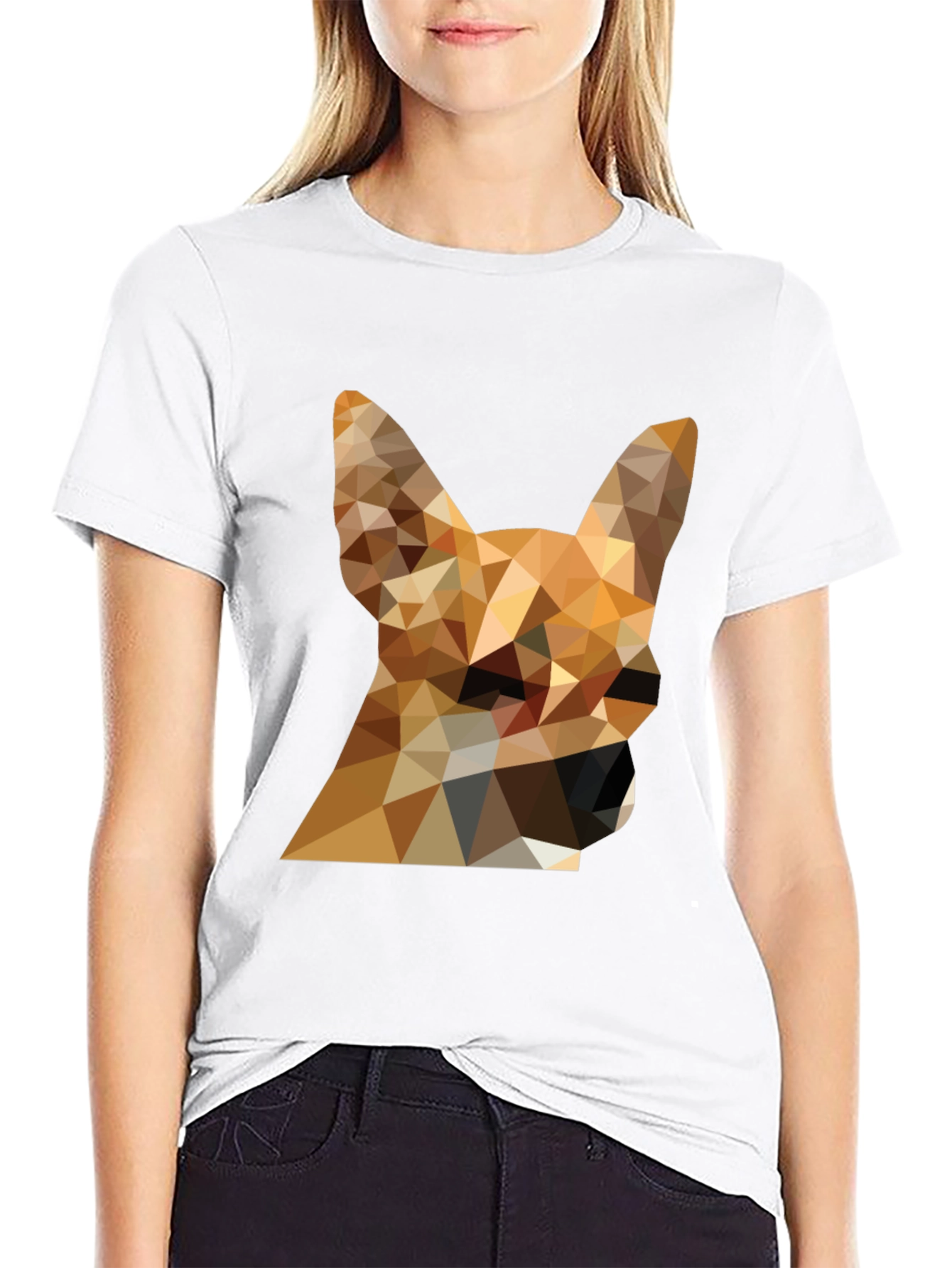 Geometric Dog Head Graphic Tee - Modern Style