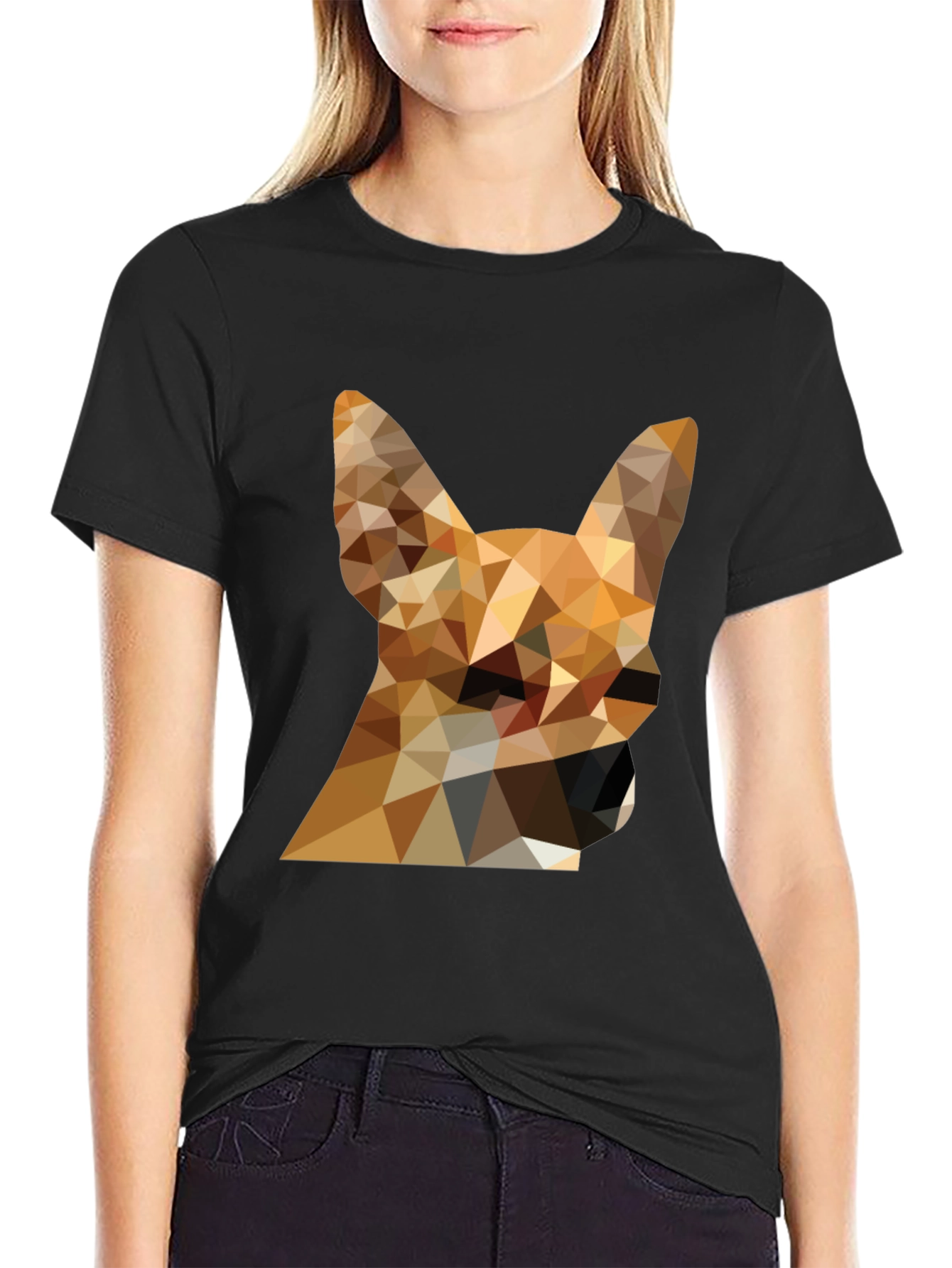 Geometric Dog Head Graphic Tee - Modern Style
