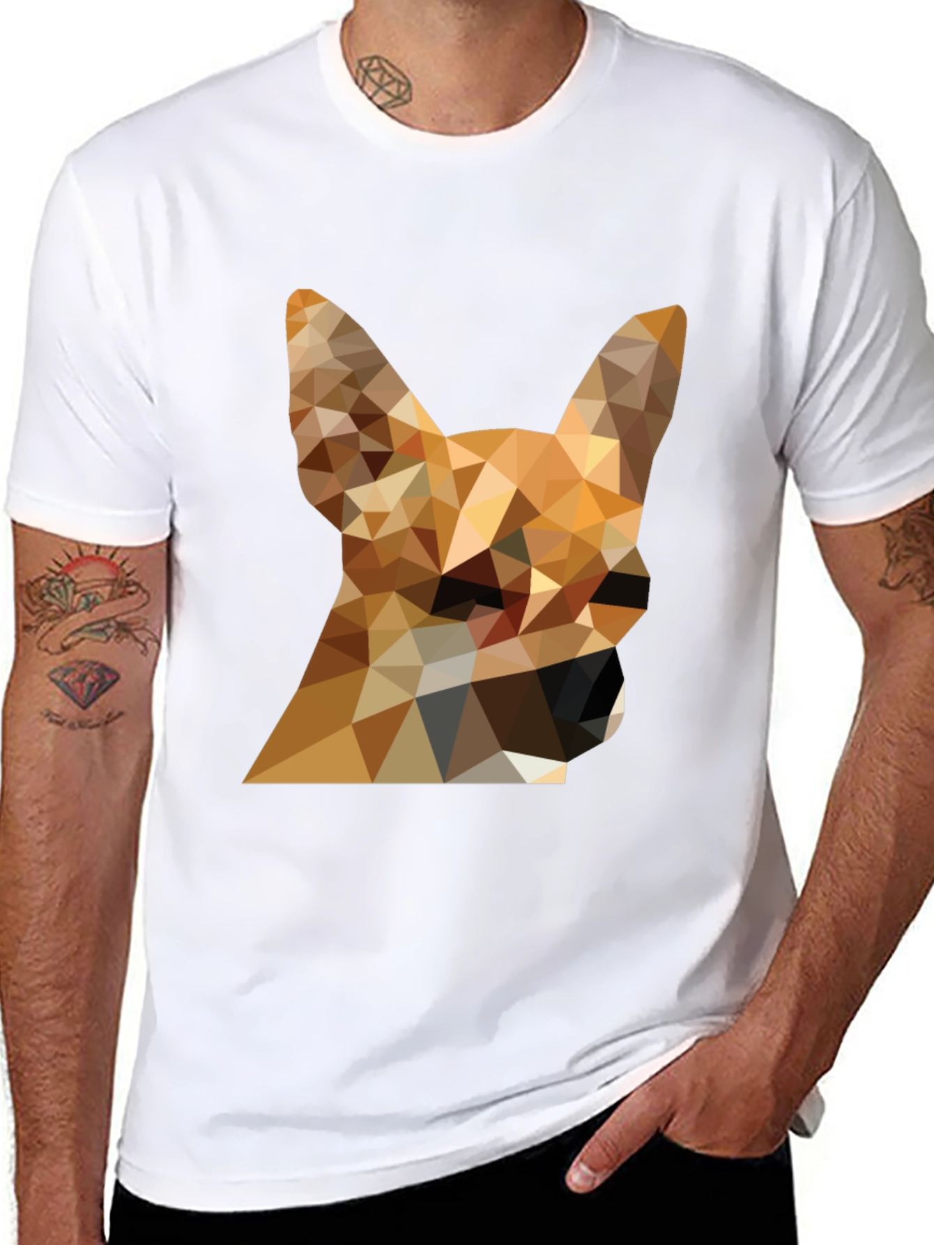 Geometric Dog Head Graphic Tee - Modern Style