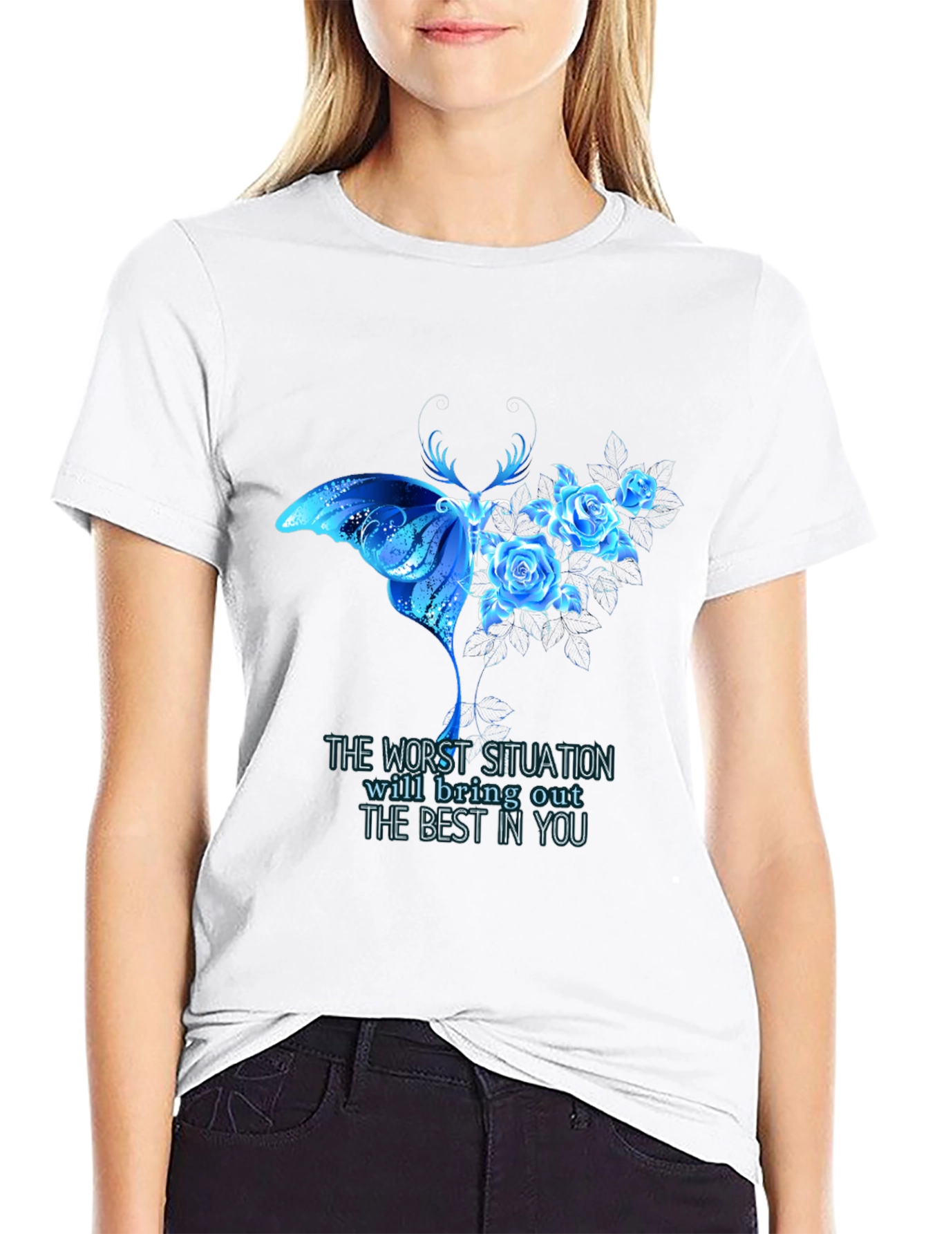 Butterfly and Roses Graphic T-Shirt - Inspirational Quote
