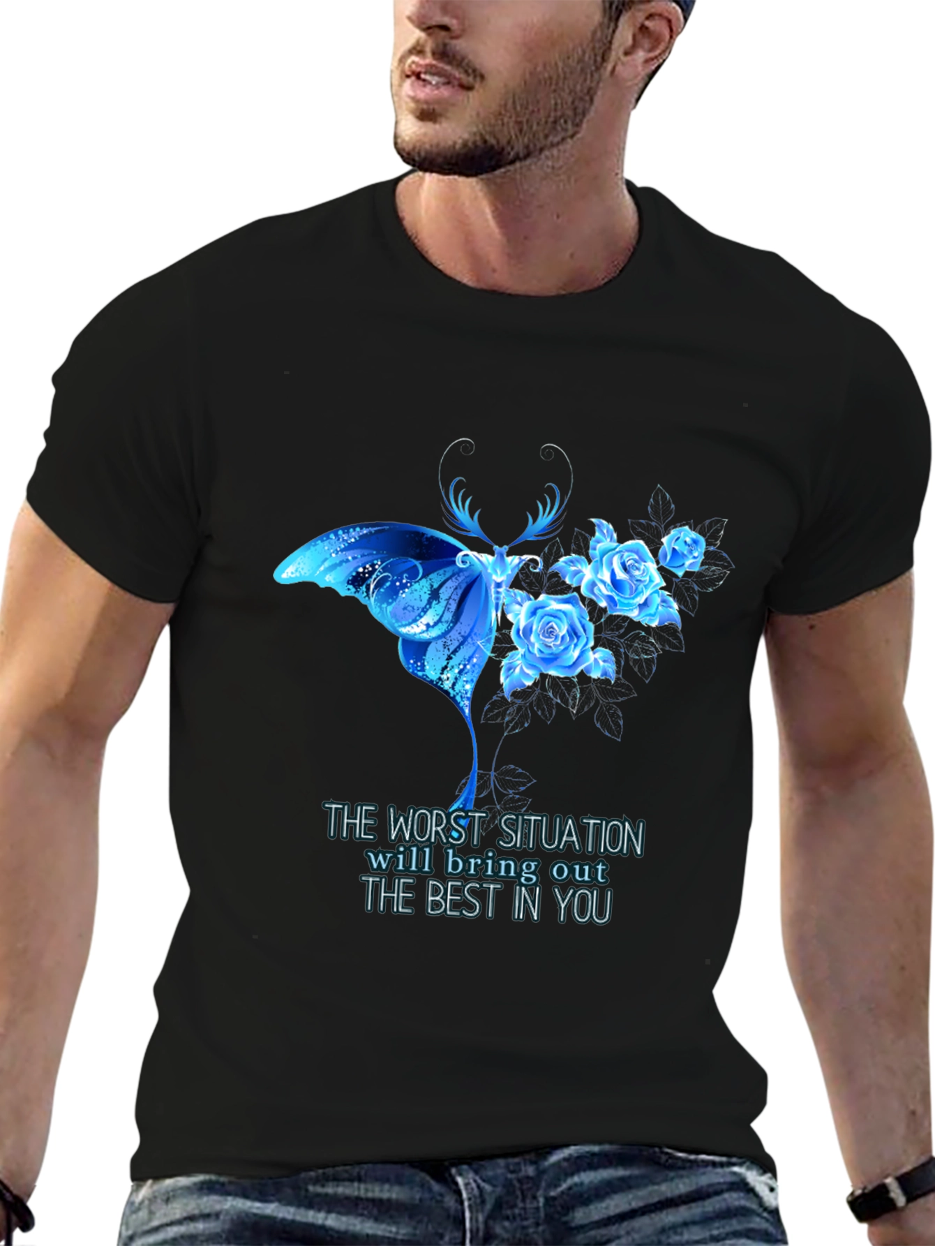 Butterfly and Roses Graphic T-Shirt - Inspirational Quote