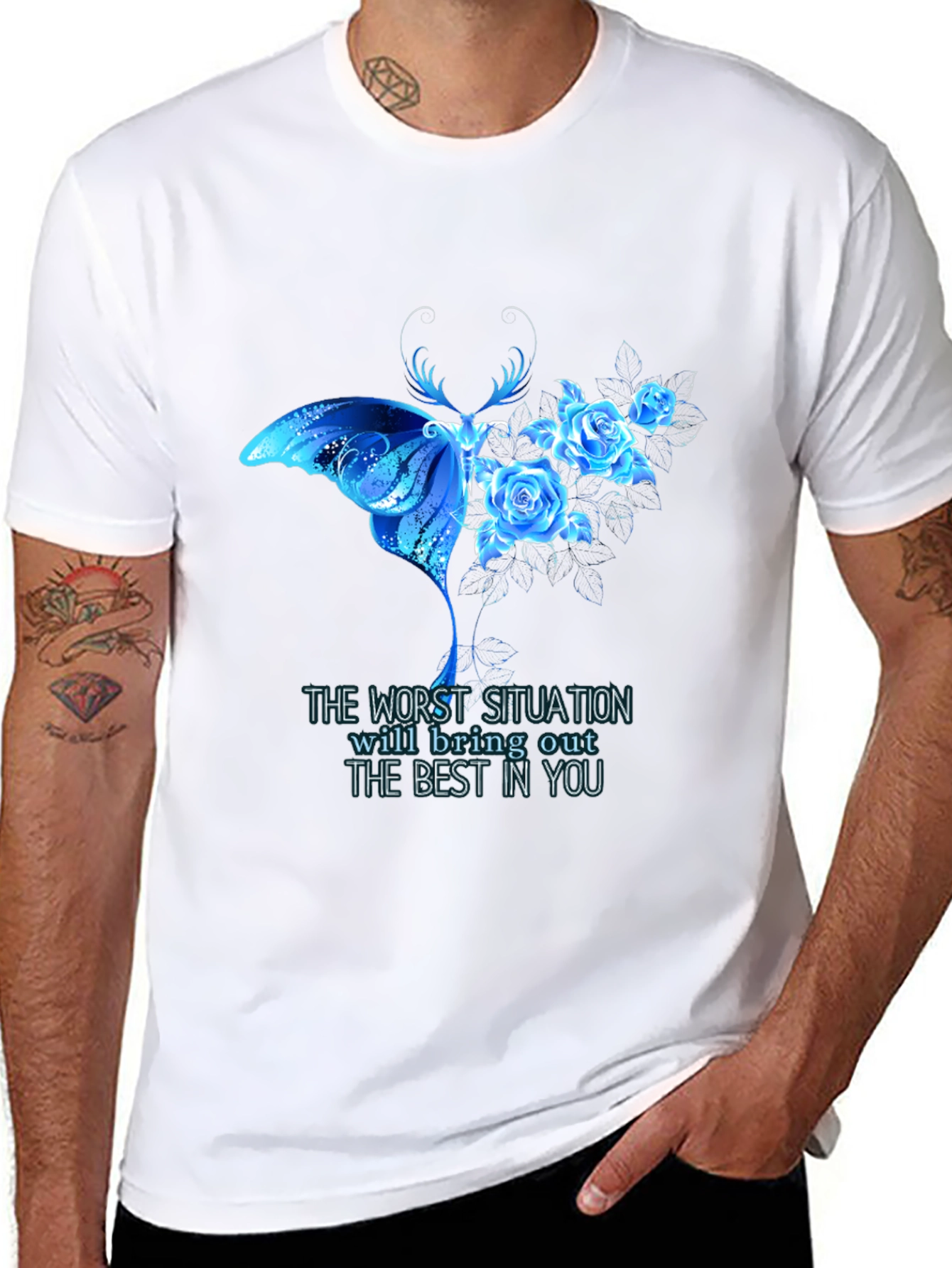 Butterfly and Roses Graphic T-Shirt - Inspirational Quote