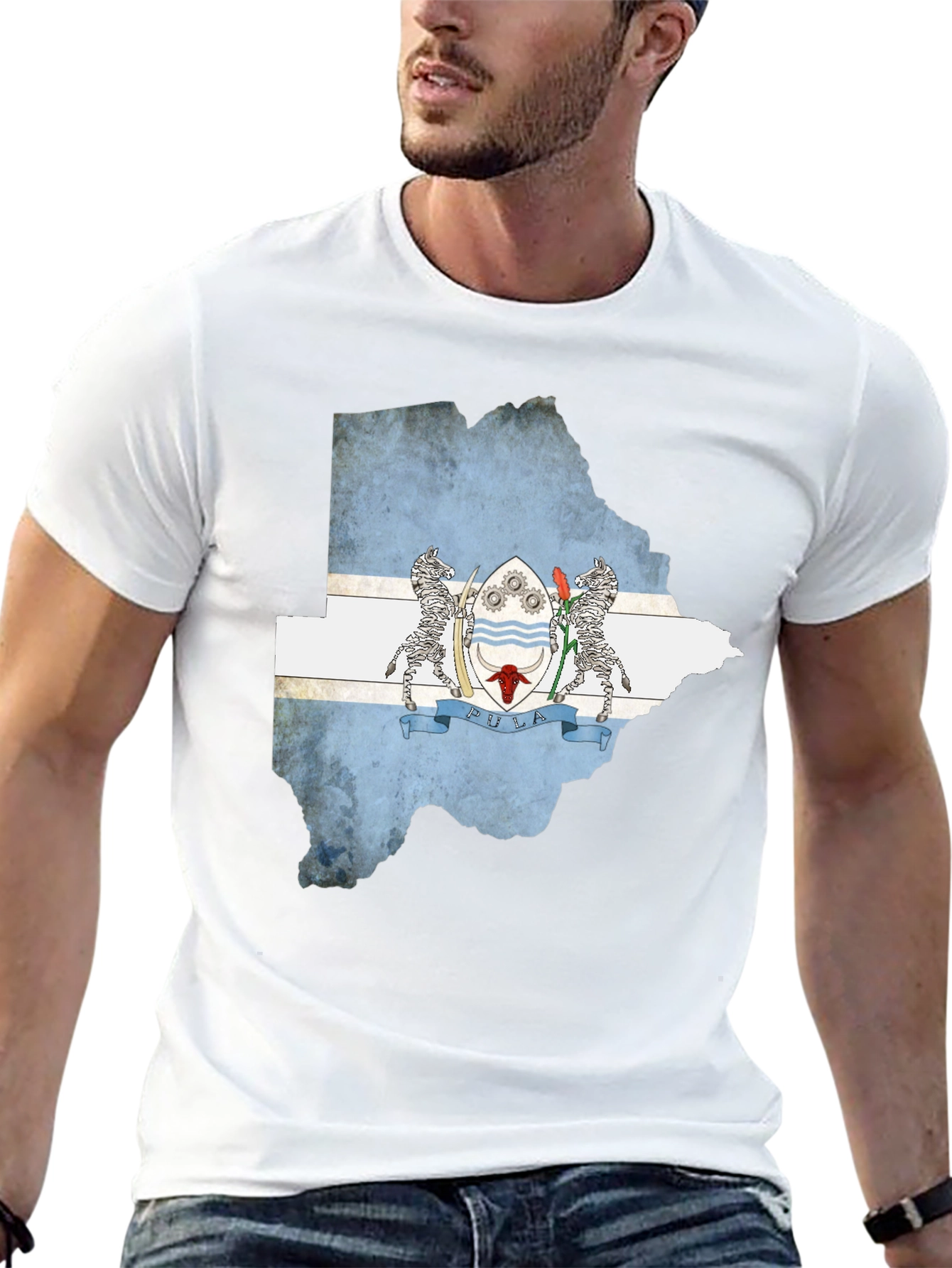 Botswana Flag Map Black T-Shirt