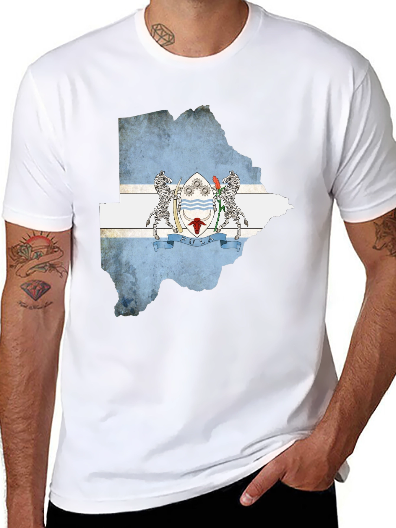 Botswana Flag Map Black T-Shirt
