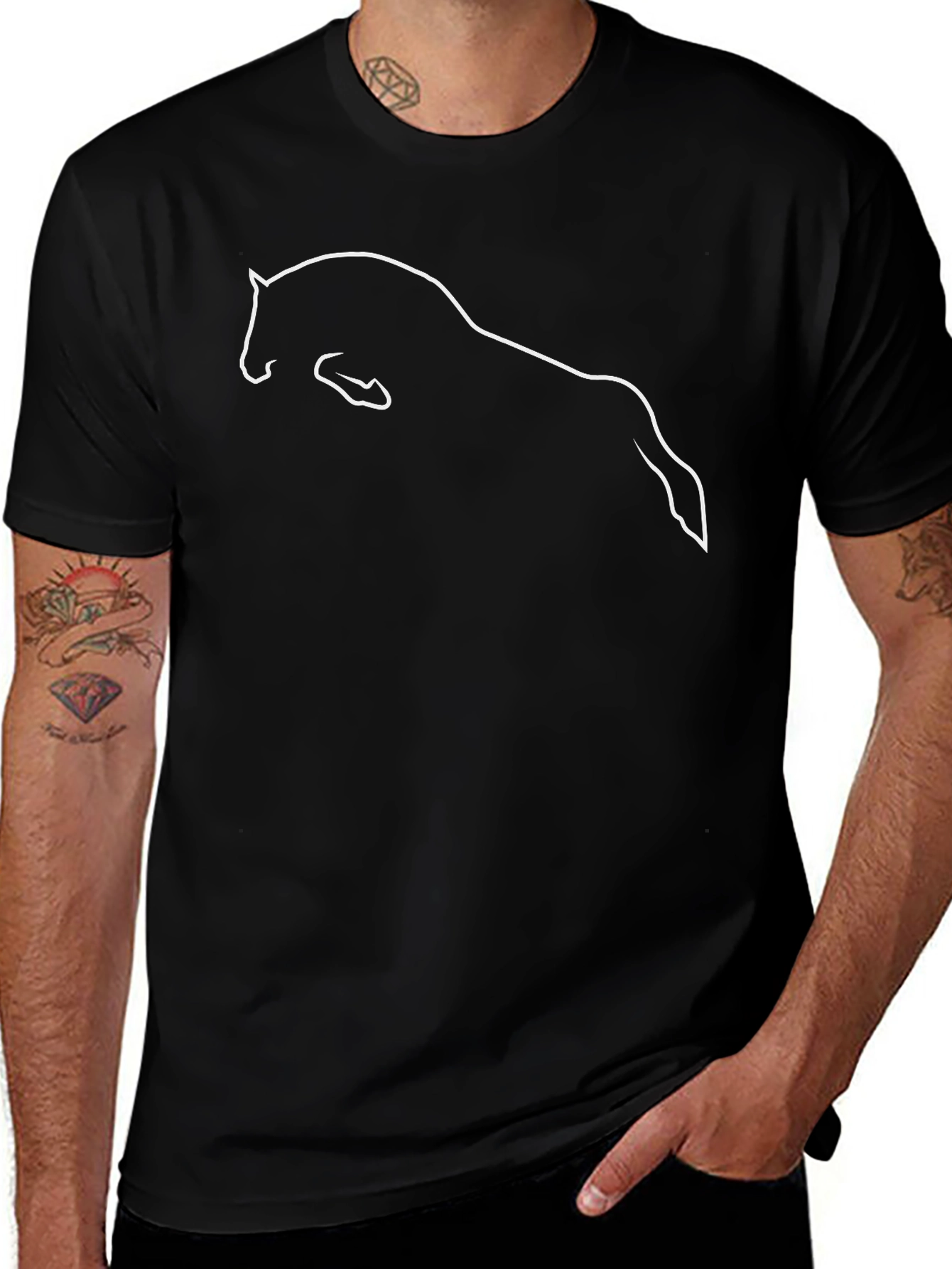 Horse Outline Black T-Shirt - Equestrian Style