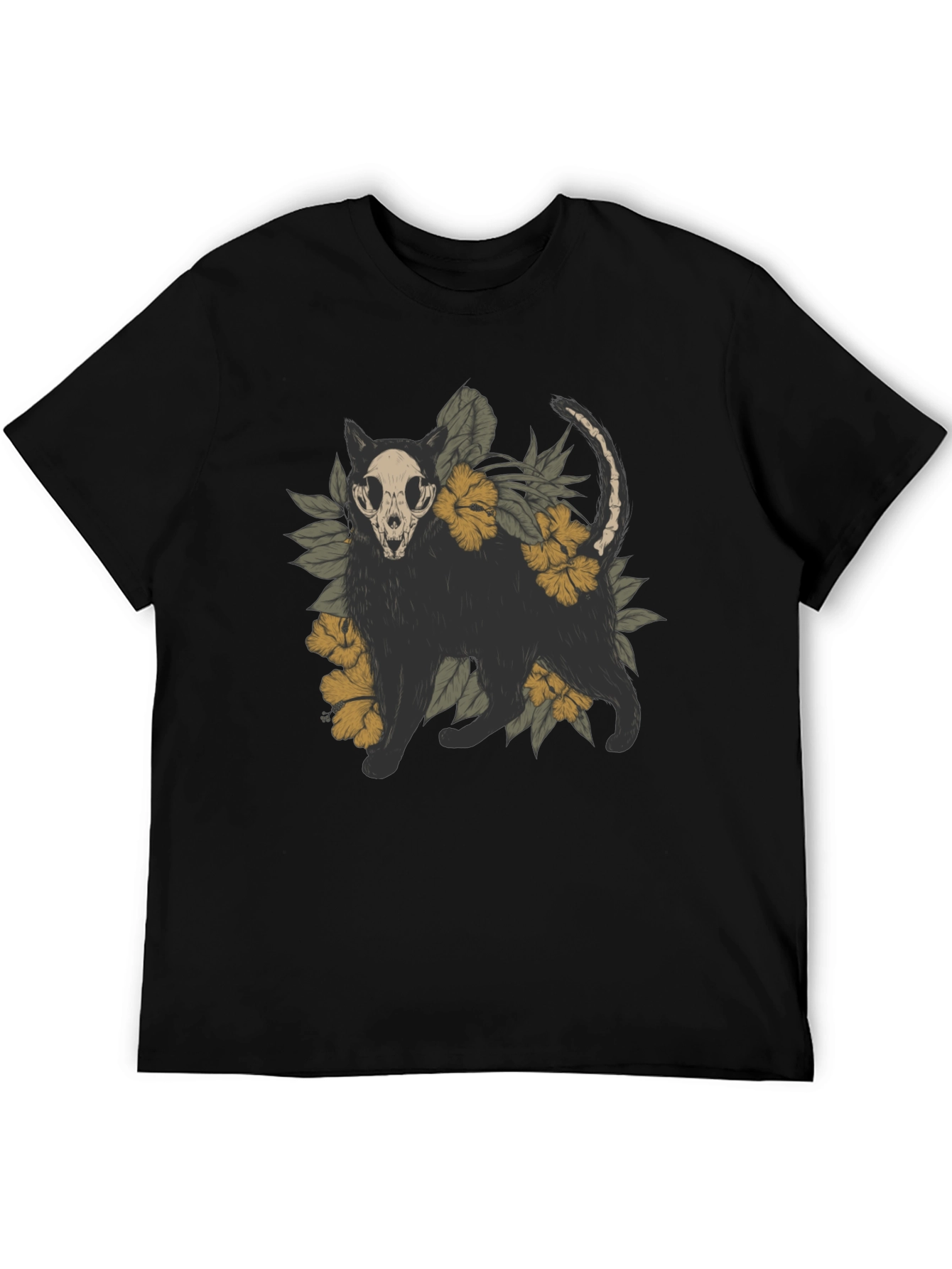 Skull Cat Graphic Tee - Mens Black T-Shirt