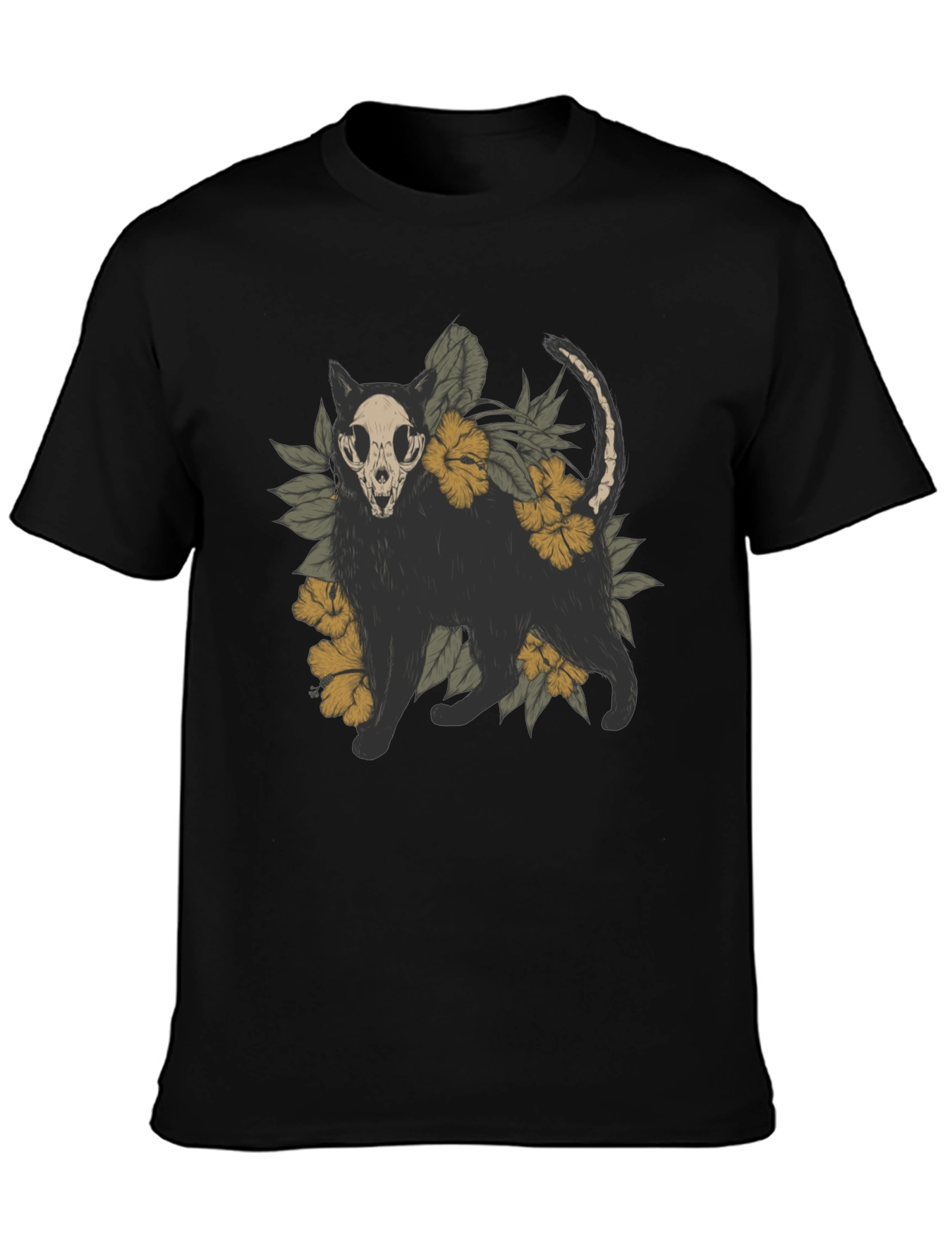 Skull Cat Graphic Tee - Mens Black T-Shirt