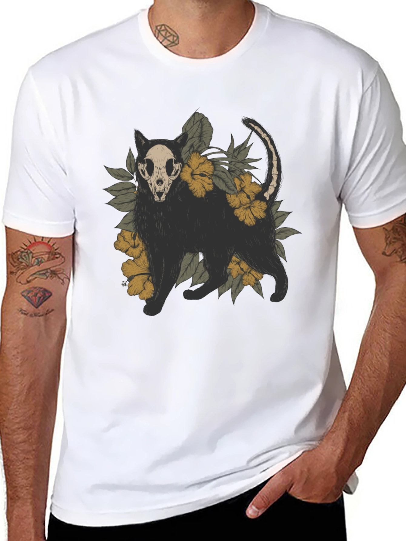 Skull Cat Graphic Tee - Mens Black T-Shirt