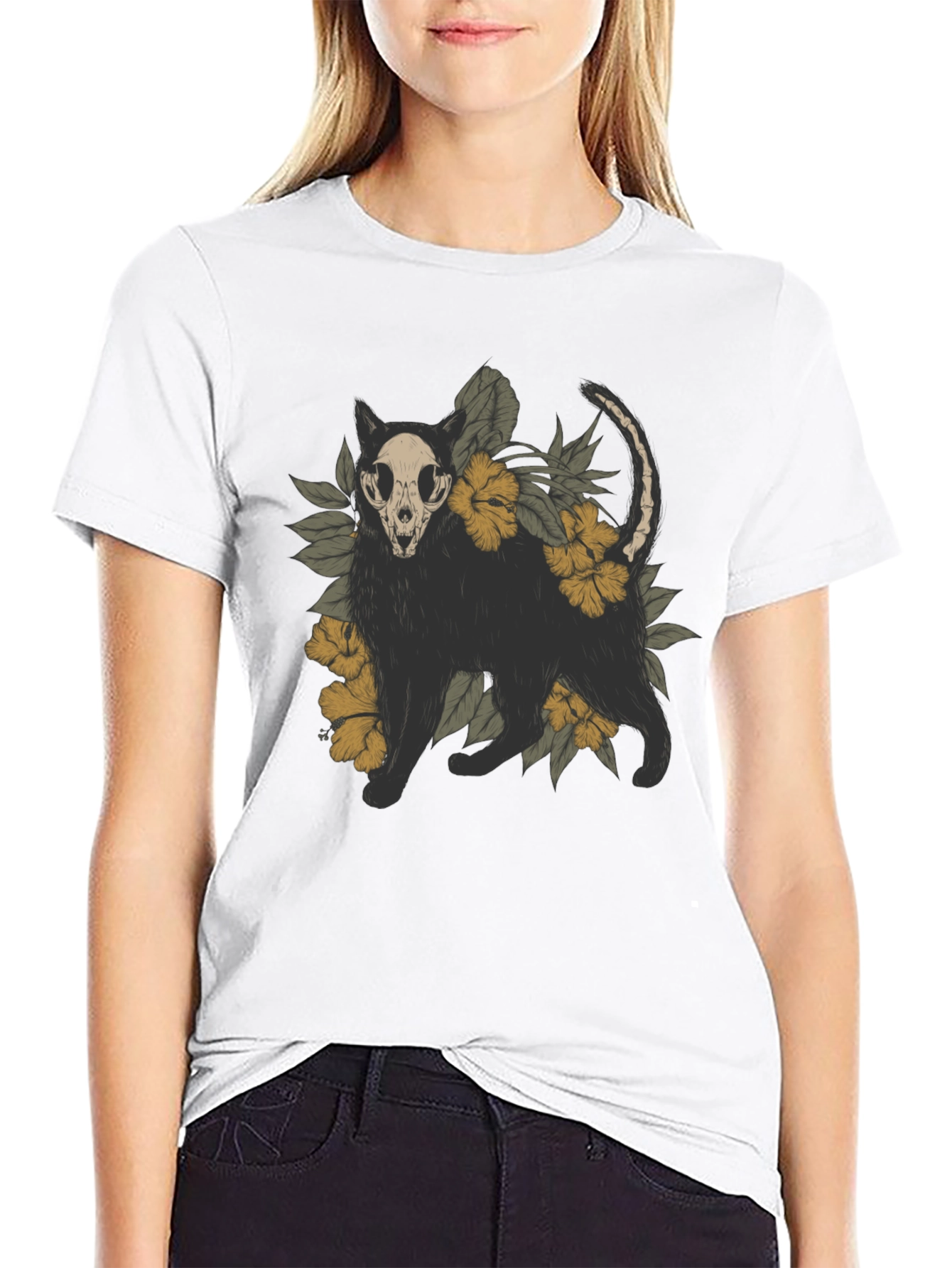 Skull Cat Graphic Tee - Mens Black T-Shirt
