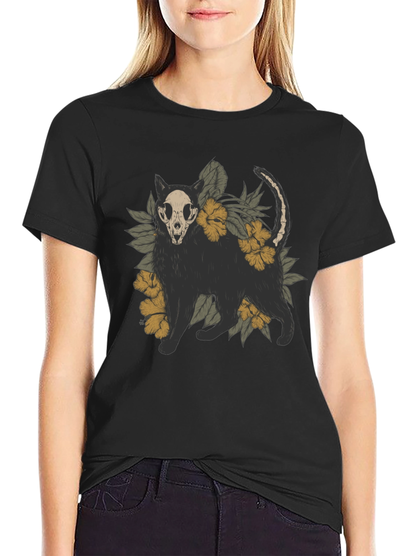 Skull Cat Graphic Tee - Mens Black T-Shirt