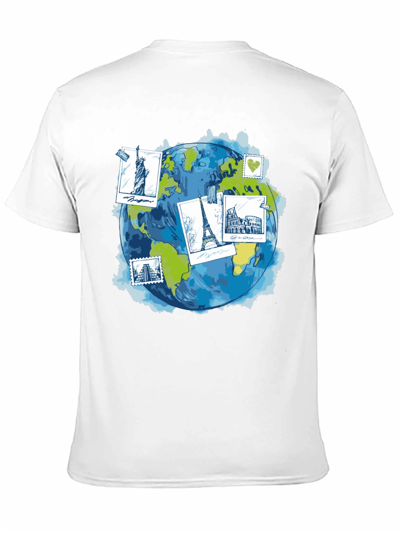 World Travel Landmarks Globe Graphic T-Shirt