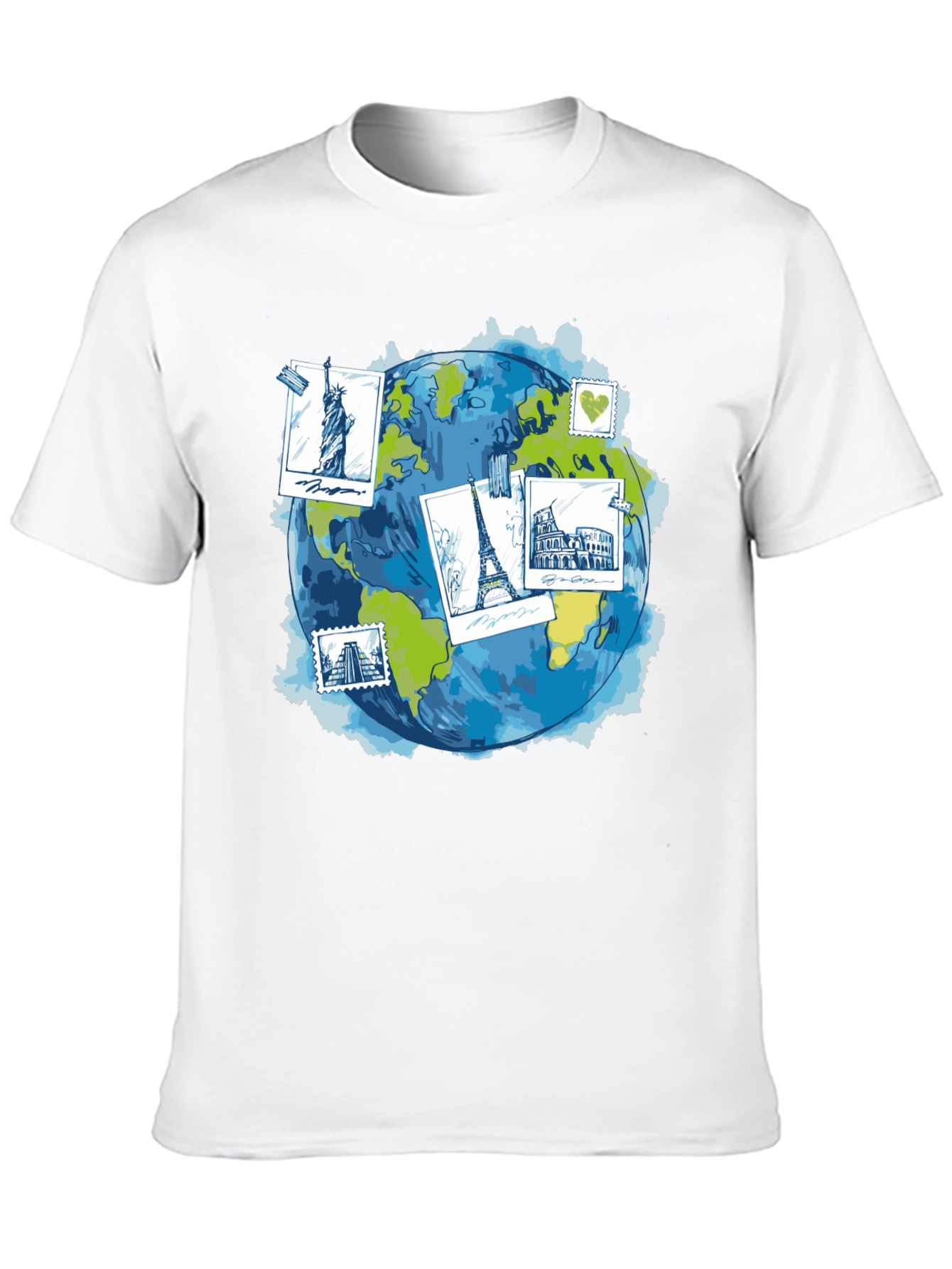 World Travel Landmarks Globe Graphic T-Shirt