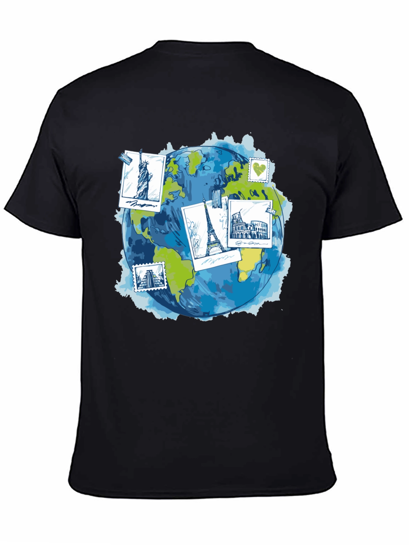 World Travel Landmarks Globe Graphic T-Shirt