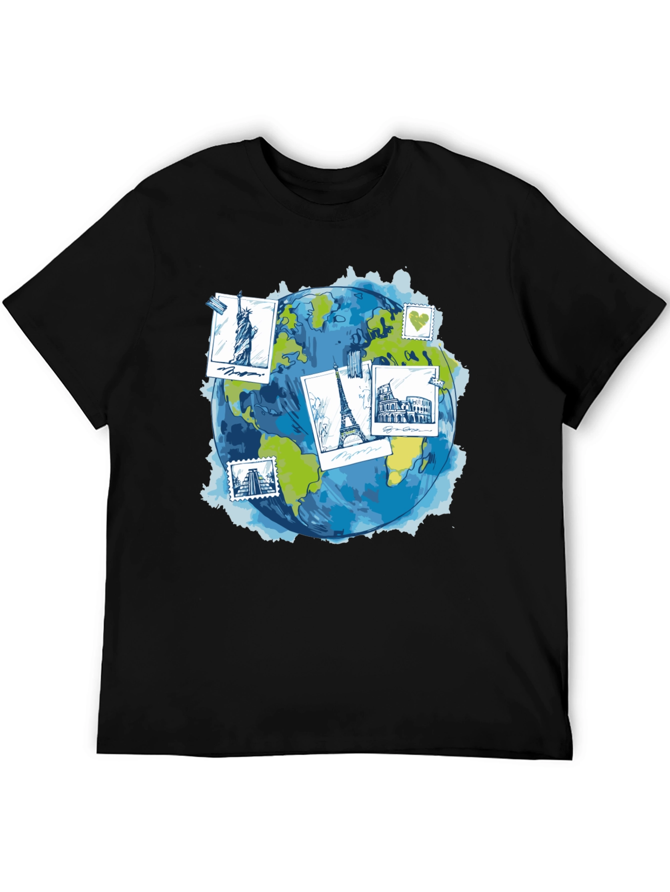 World Travel Landmarks Globe Graphic T-Shirt