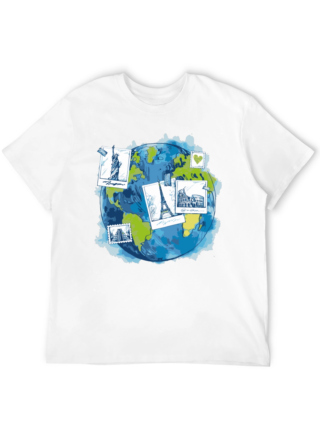 World Travel Landmarks Globe Graphic T-Shirt
