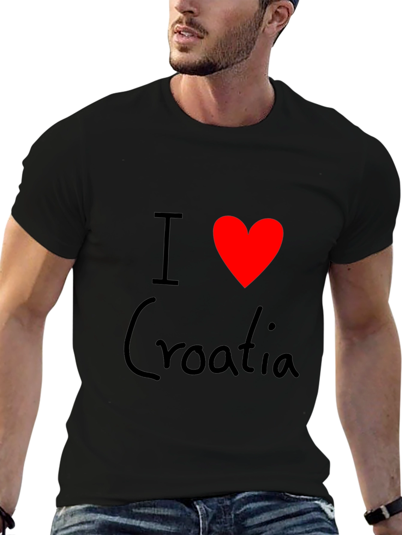 I Love Croatia T-Shirt - Black Cotton Tee