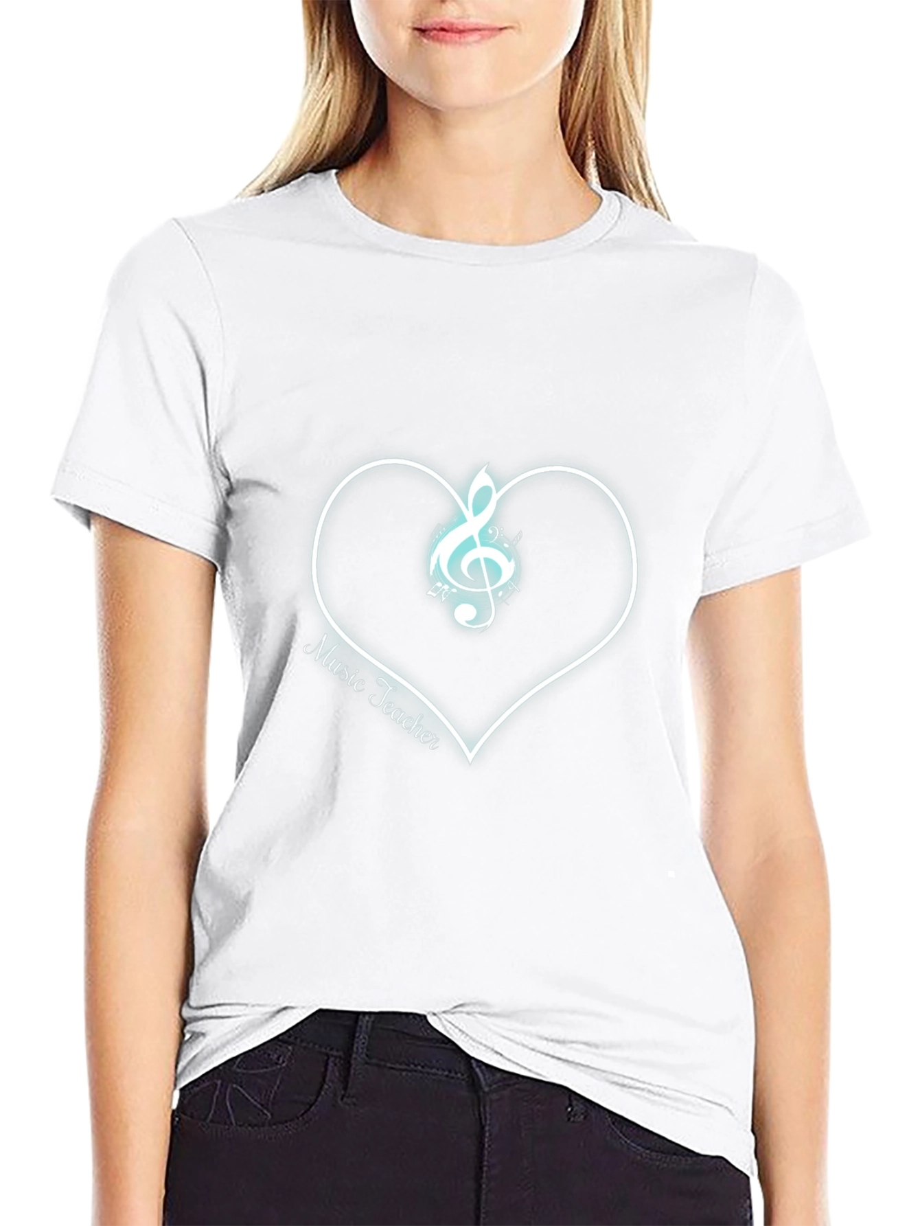 Music Teacher T-Shirt Treble Clef Heart Graphic Tee Black