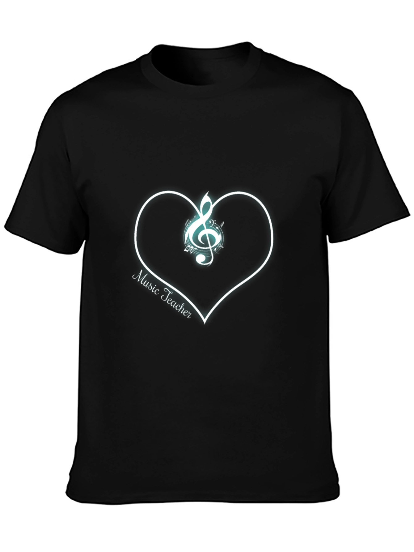Music Teacher T-Shirt Treble Clef Heart Graphic Tee Black