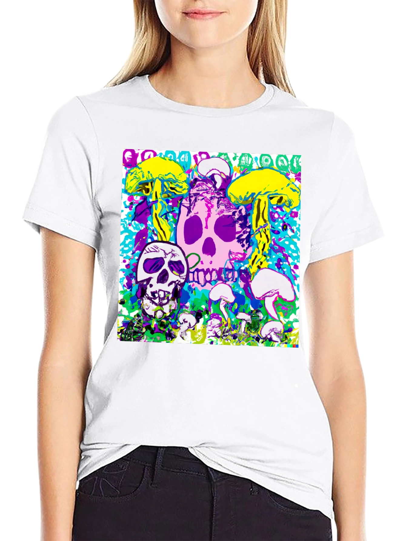 Psychedelic Skull & Mushroom Graphic Tee