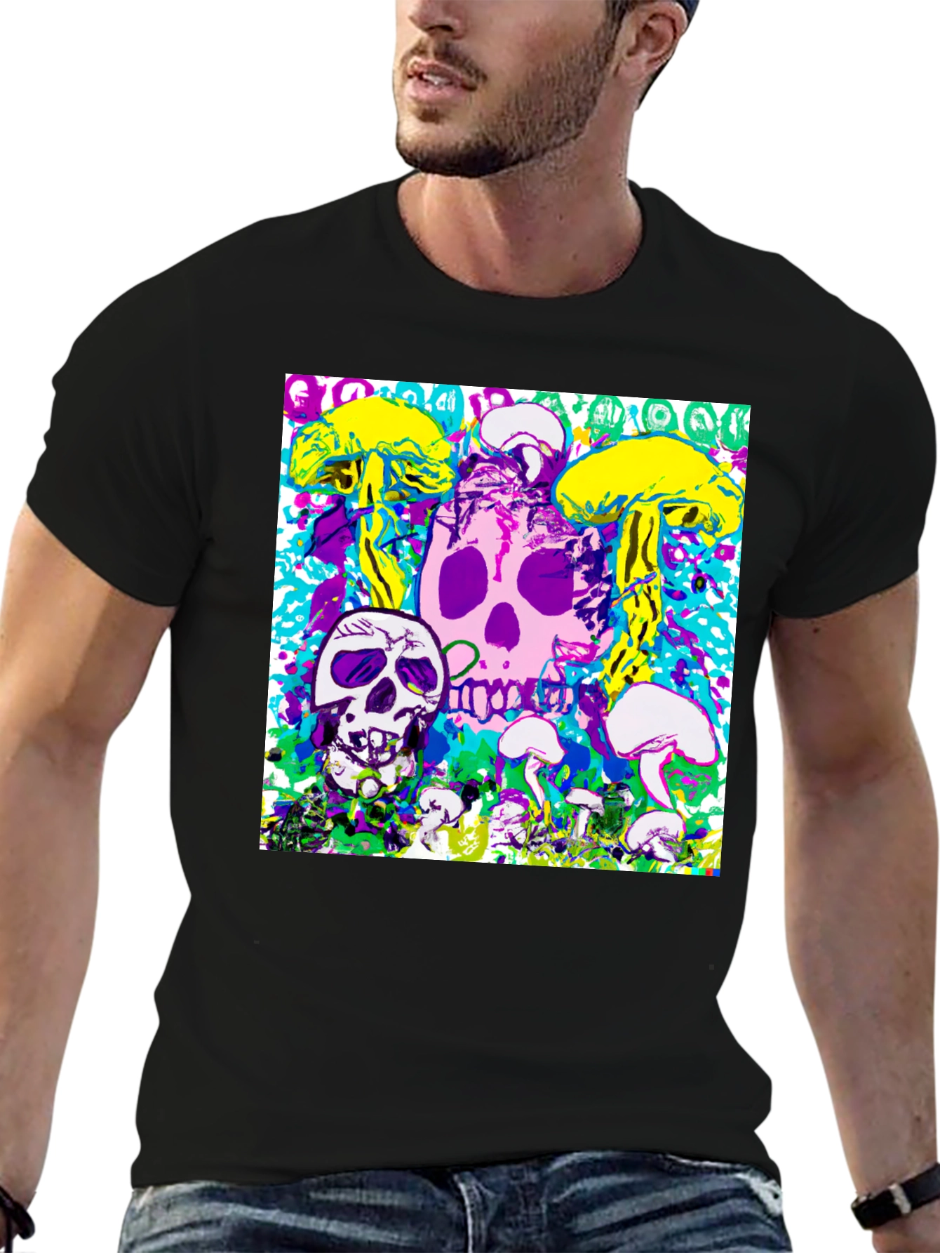 Psychedelic Skull & Mushroom Graphic Tee