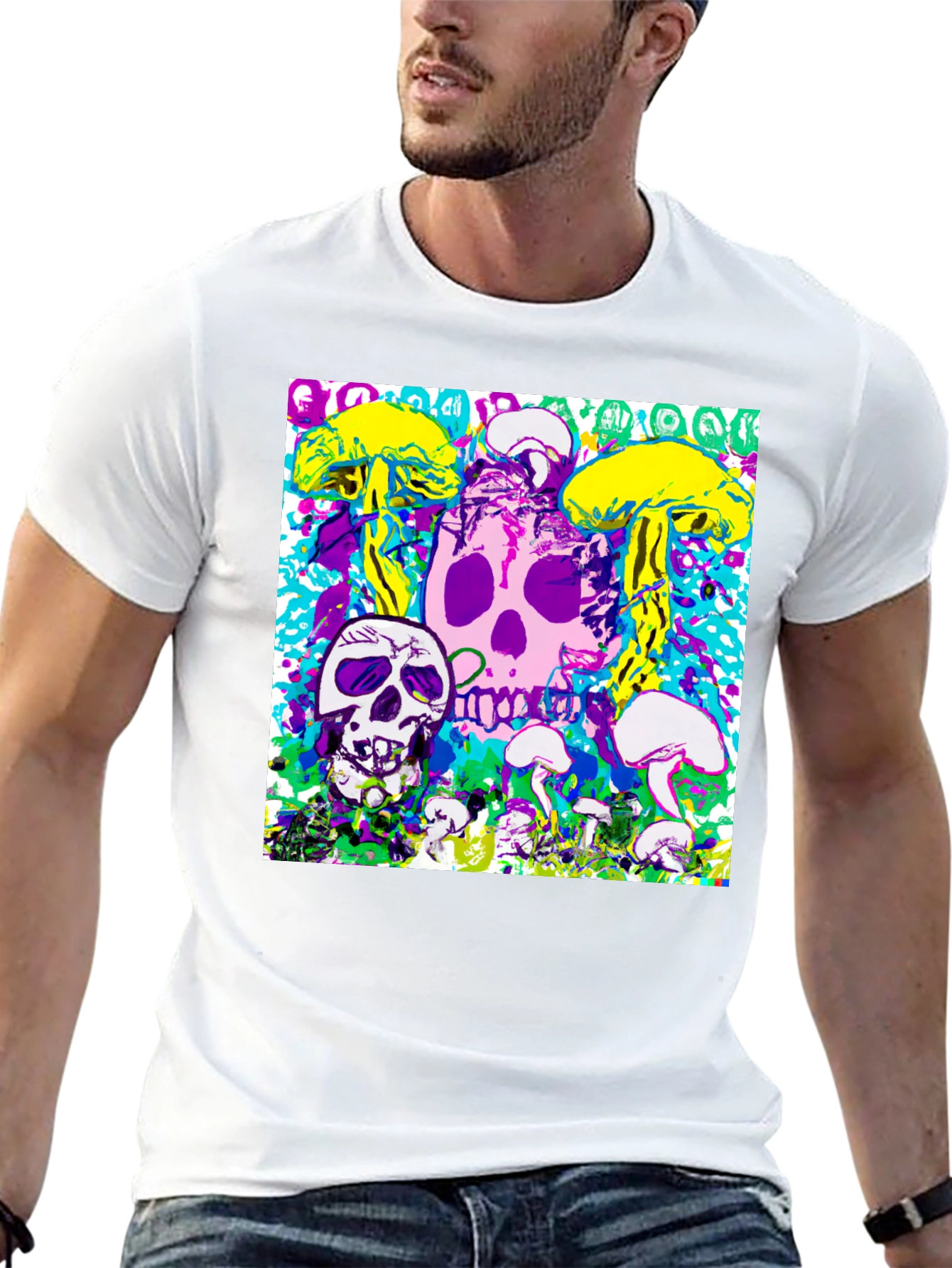 Psychedelic Skull & Mushroom Graphic Tee