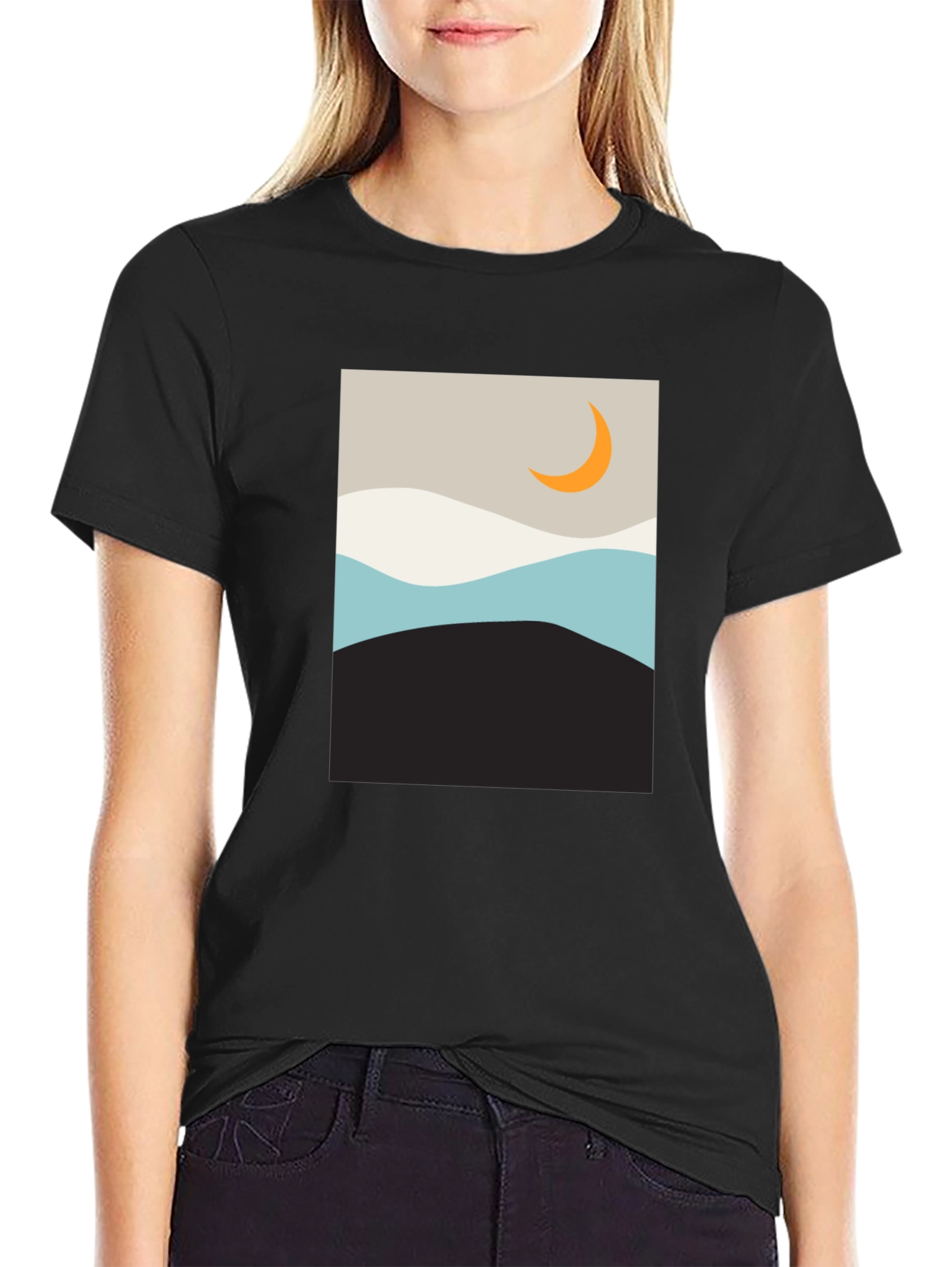 Minimalist Moon Graphic T-Shirt - Black