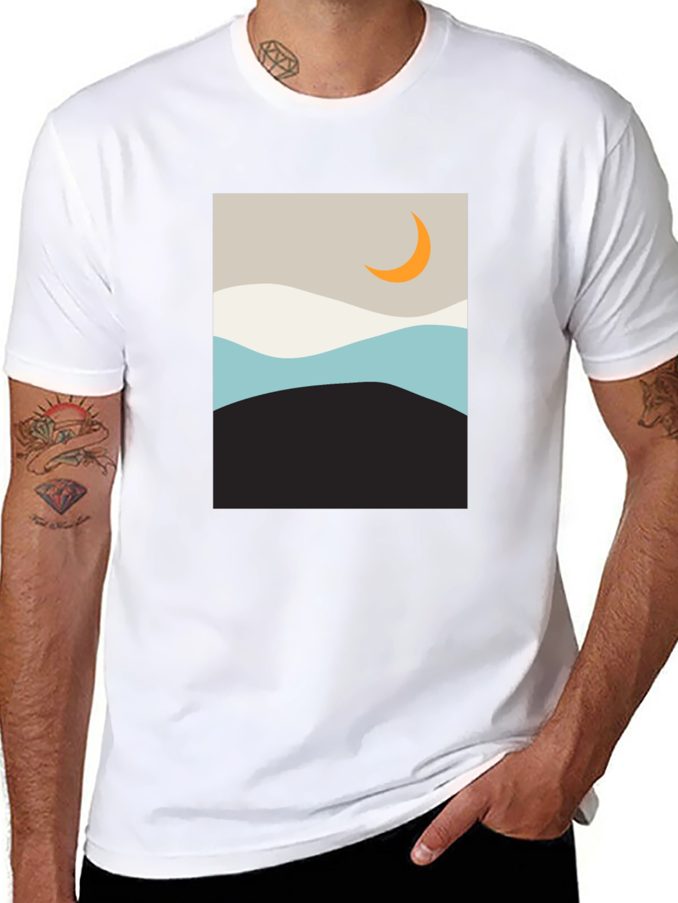 Minimalist Moon Graphic T-Shirt - Black