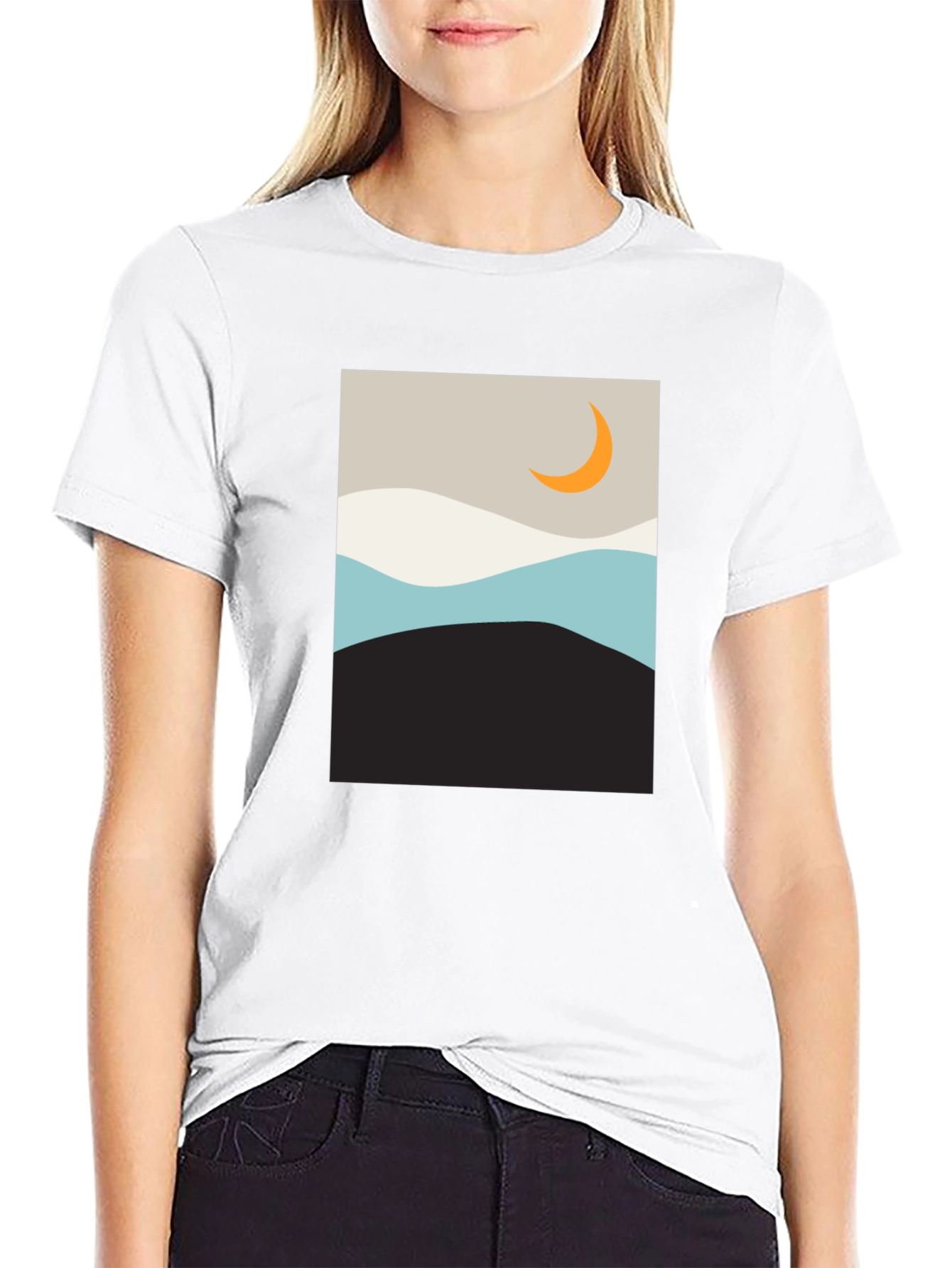 Minimalist Moon Graphic T-Shirt - Black