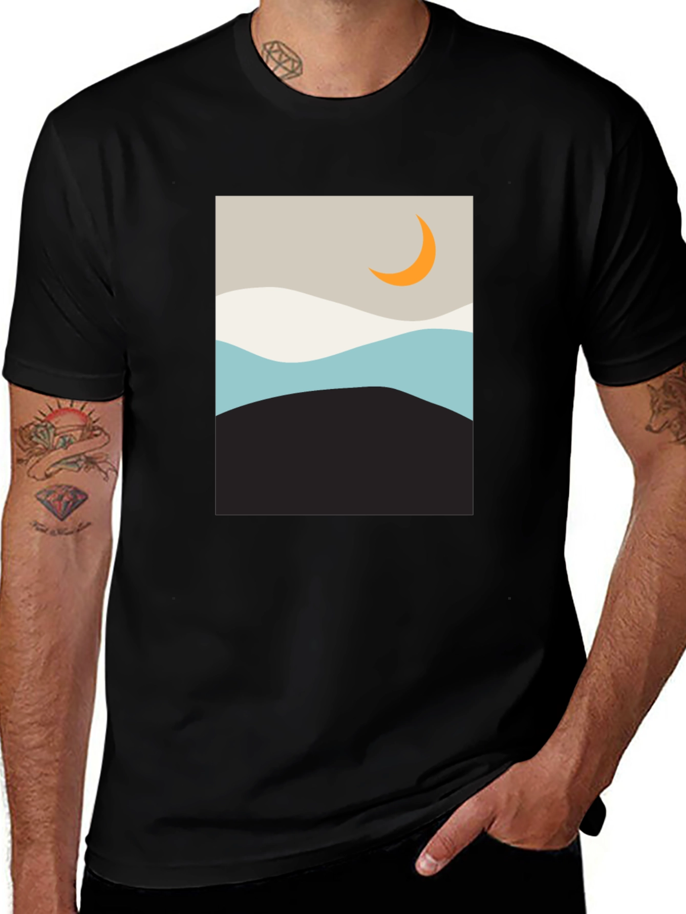 Minimalist Moon Graphic T-Shirt - Black