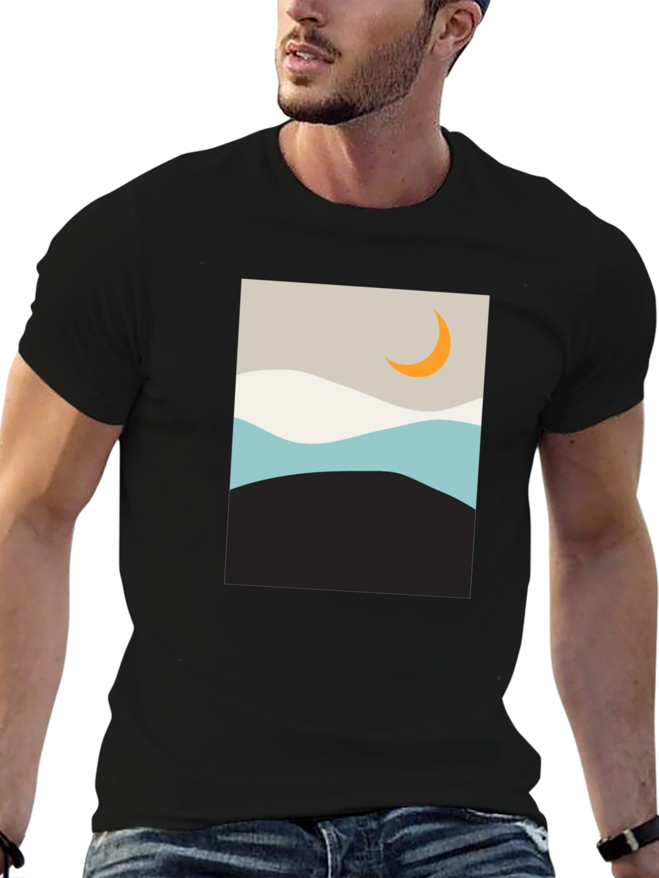 Minimalist Moon Graphic T-Shirt - Black