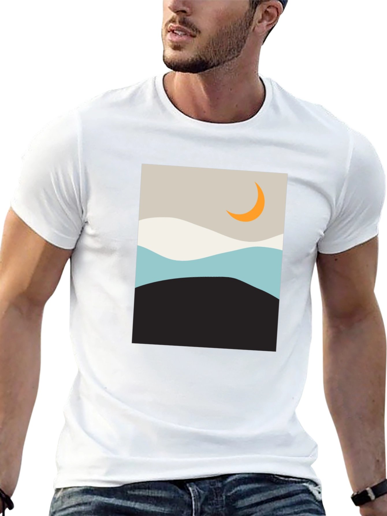 Minimalist Moon Graphic T-Shirt - Black
