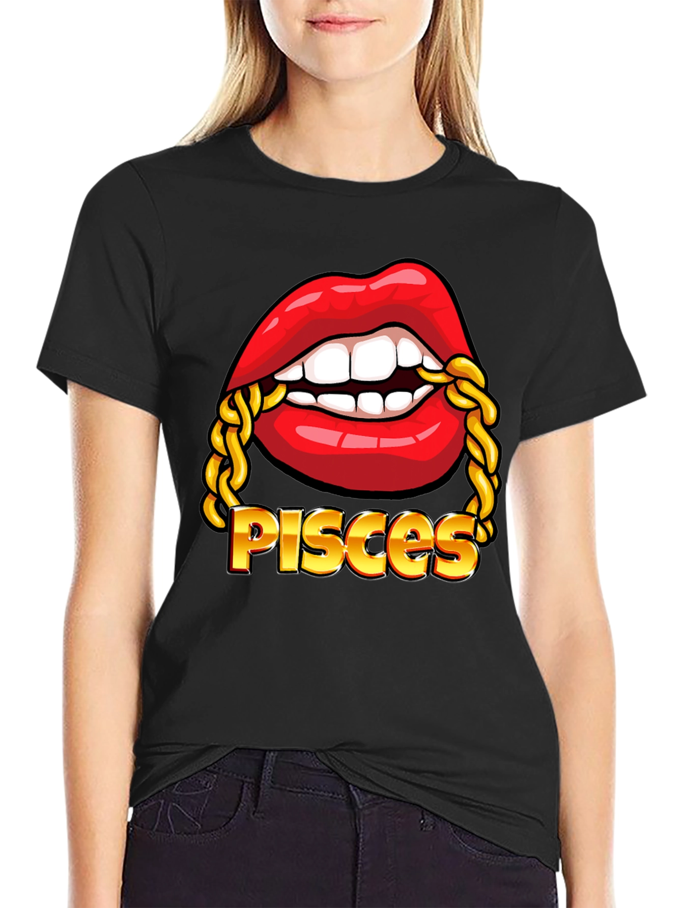 Pisces Zodiac Lips Chain Graphic Tee