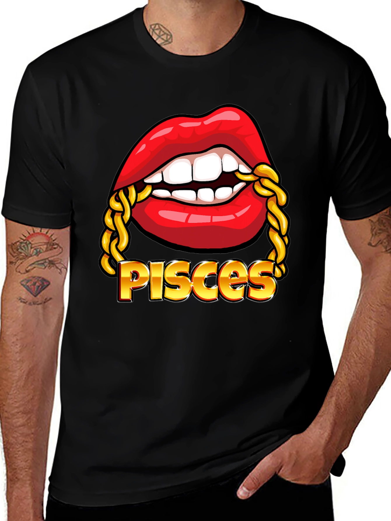 Pisces Zodiac Lips Chain Graphic Tee