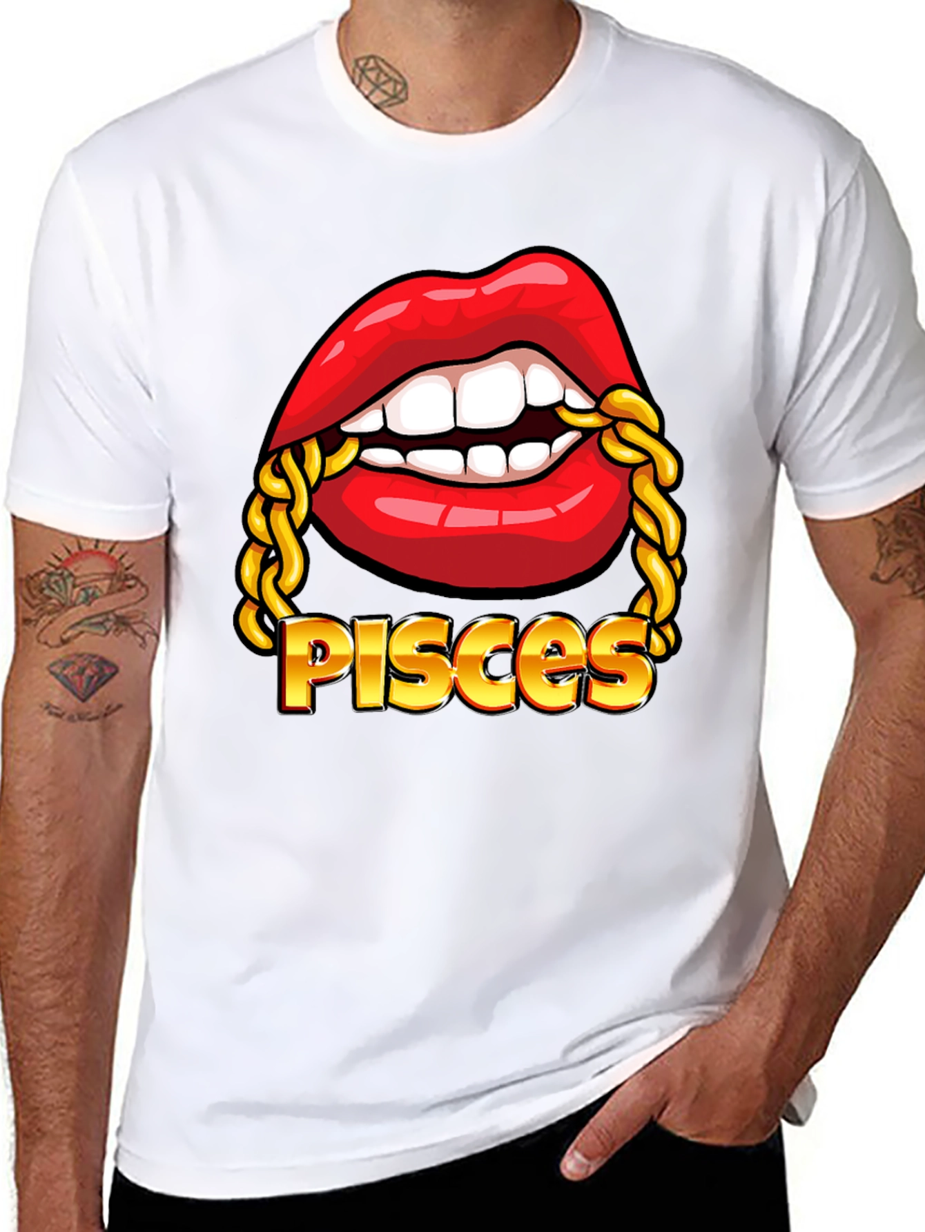 Pisces Zodiac Lips Chain Graphic Tee