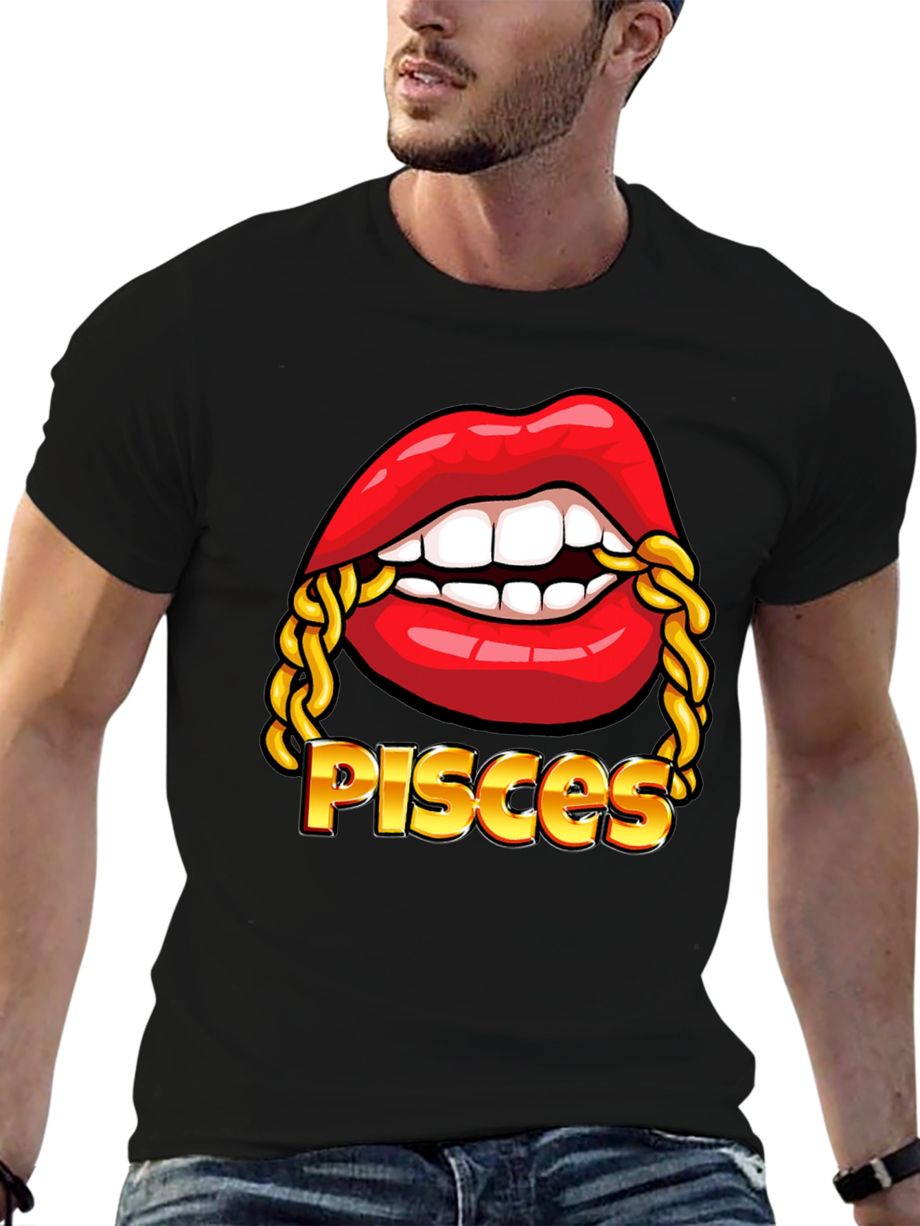 Pisces Zodiac Lips Chain Graphic Tee