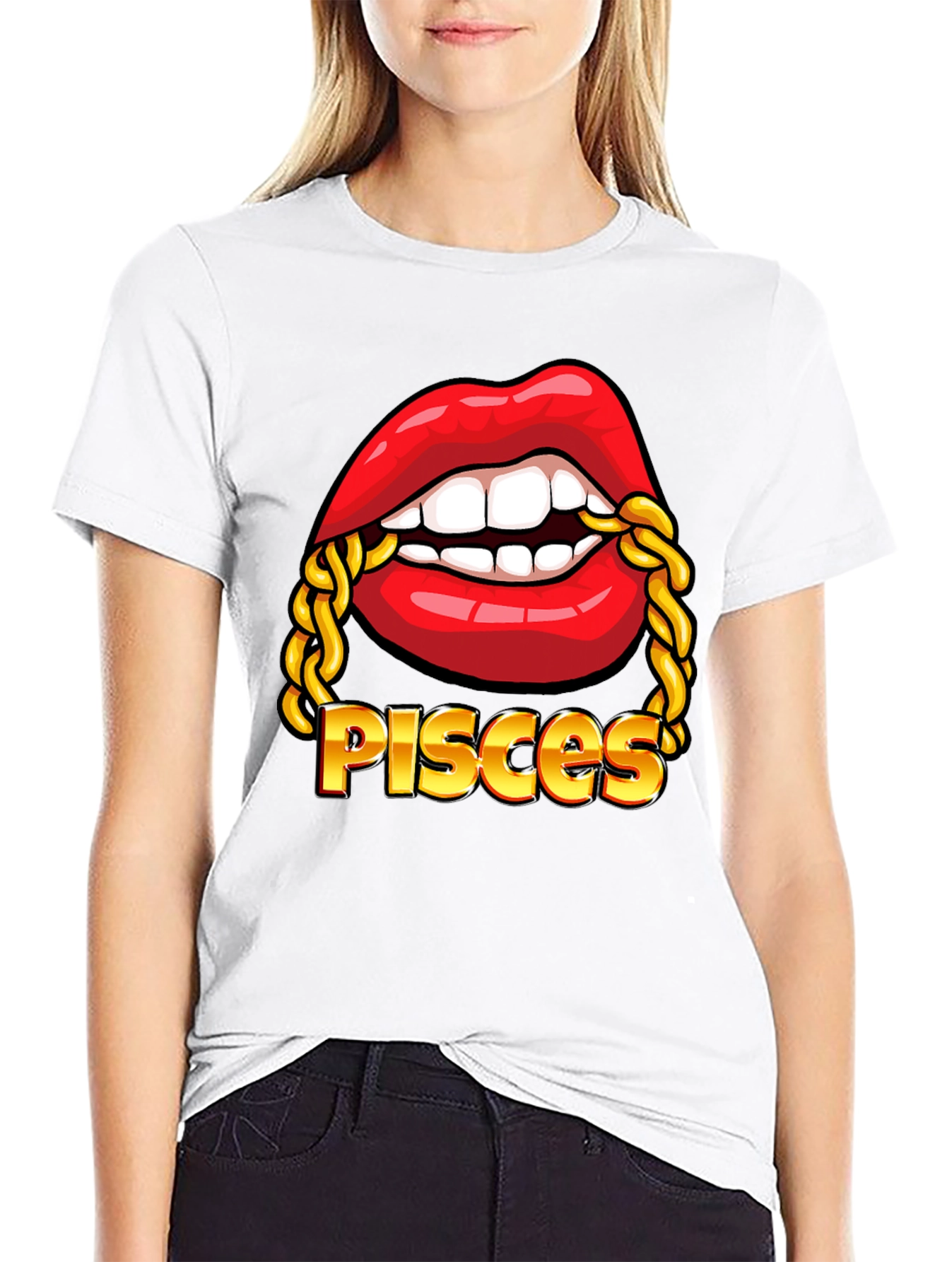 Pisces Zodiac Lips Chain Graphic Tee