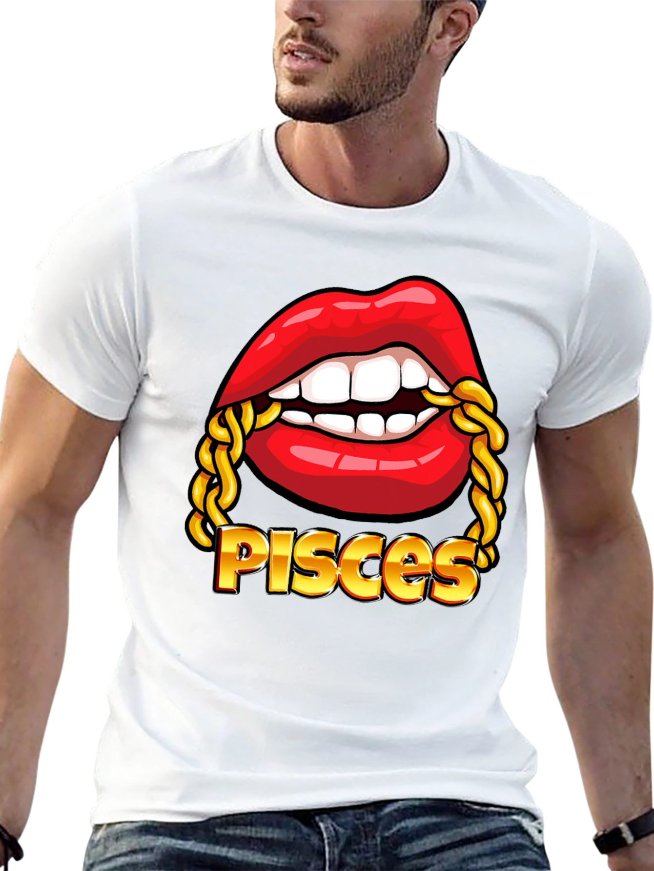 Pisces Zodiac Lips Chain Graphic Tee
