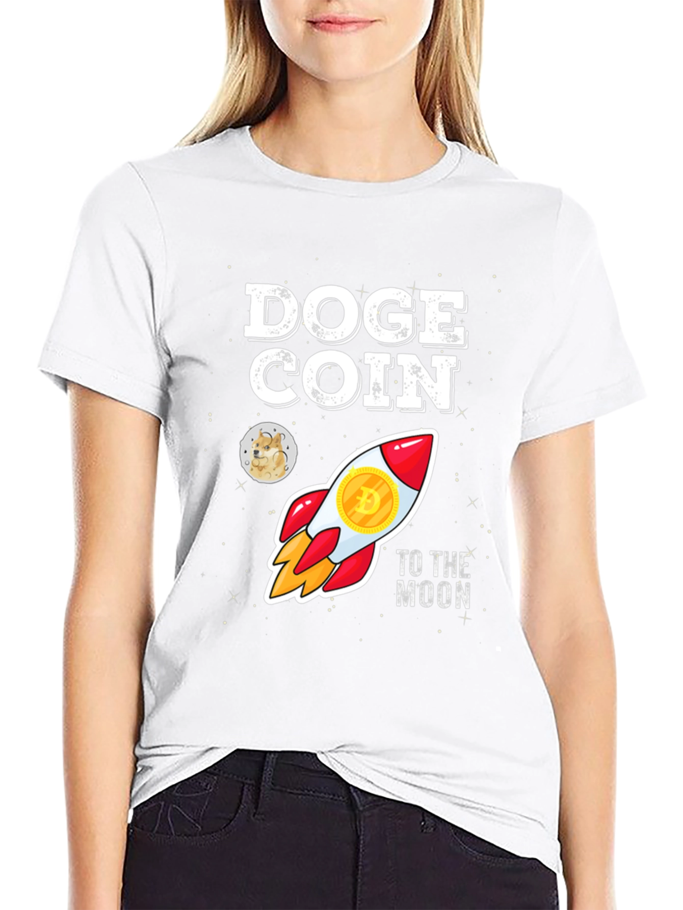 Doge Coin Rocket to the Moon Black T-Shirt